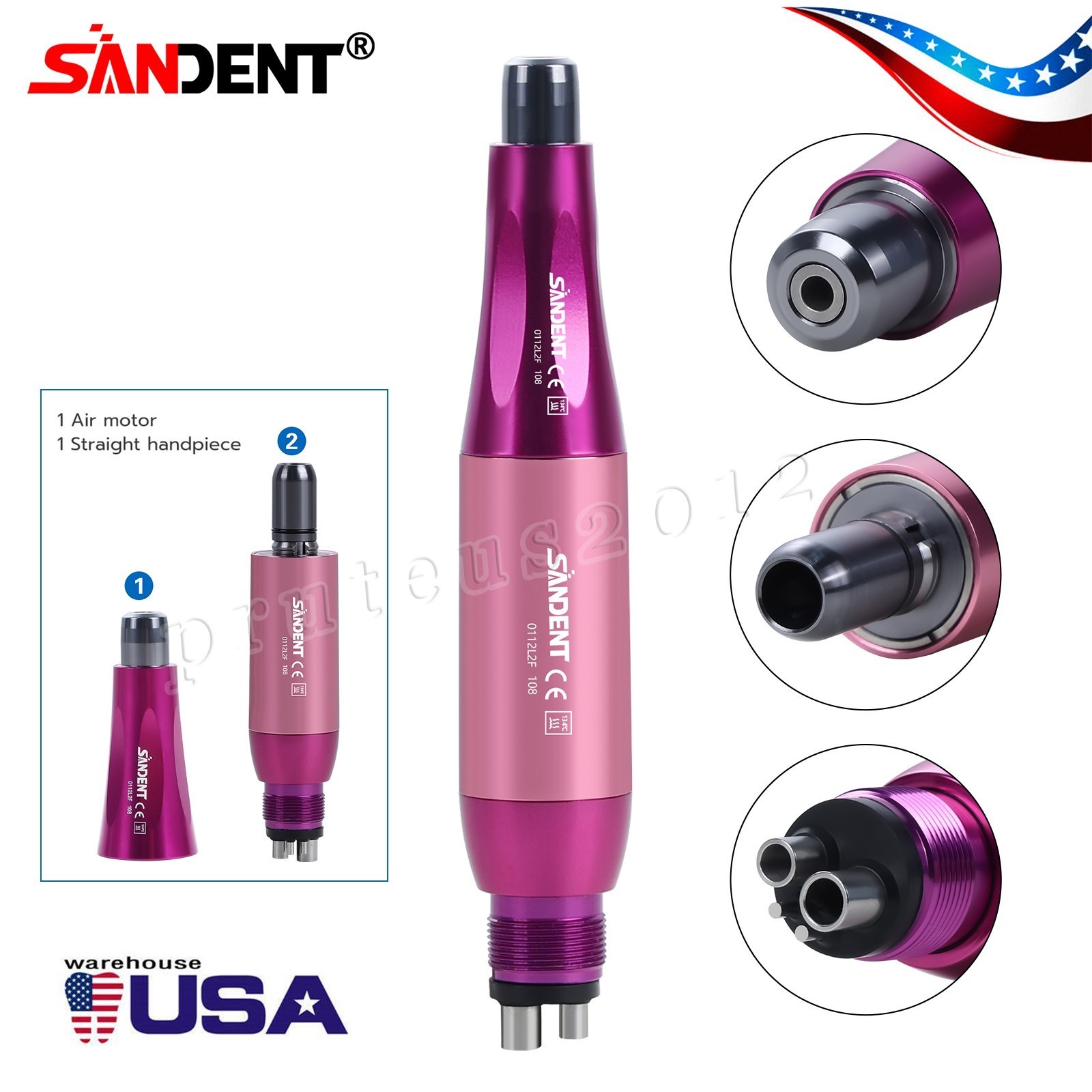 Dental Hygiene Prophy Handpiece Air Motor 4 Holes 4:1 Nose Cone 360°Swivel Pink