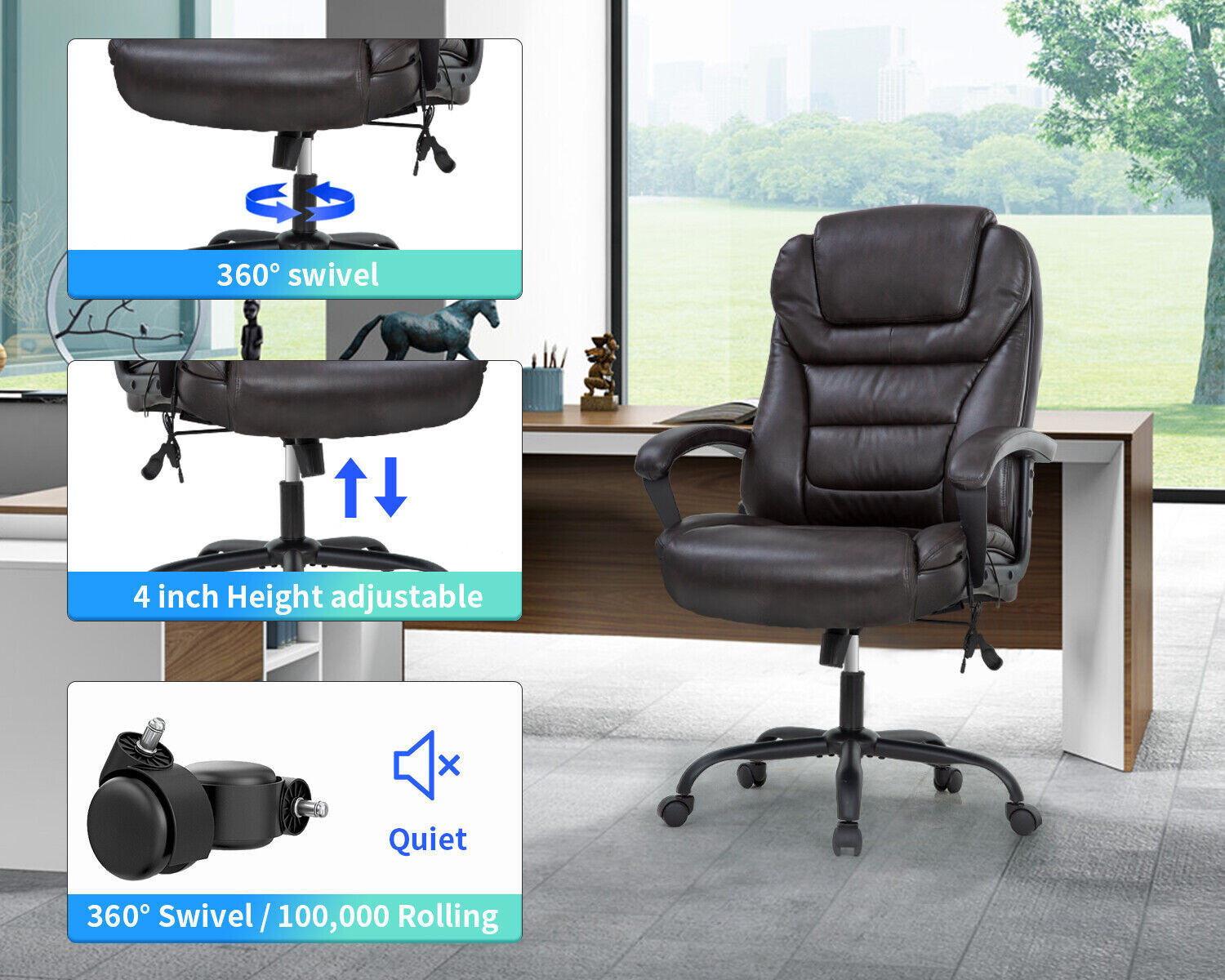 Big and Tall 500lbs Wide Seat Ergonomic Desk Chair with Lumbar Support Arms
