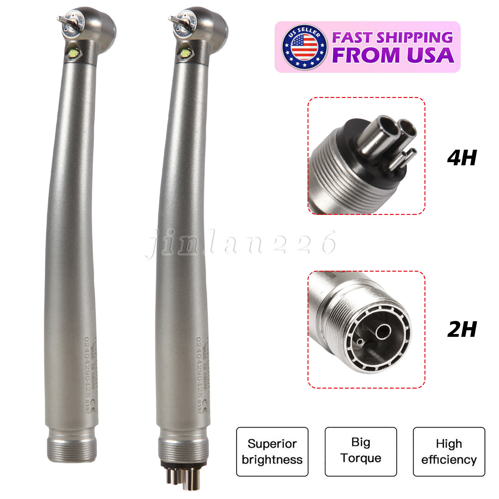 NSK Style Dental LED E-generator Fiber High Speed Handpiece Air Turbine 2Holes 4
