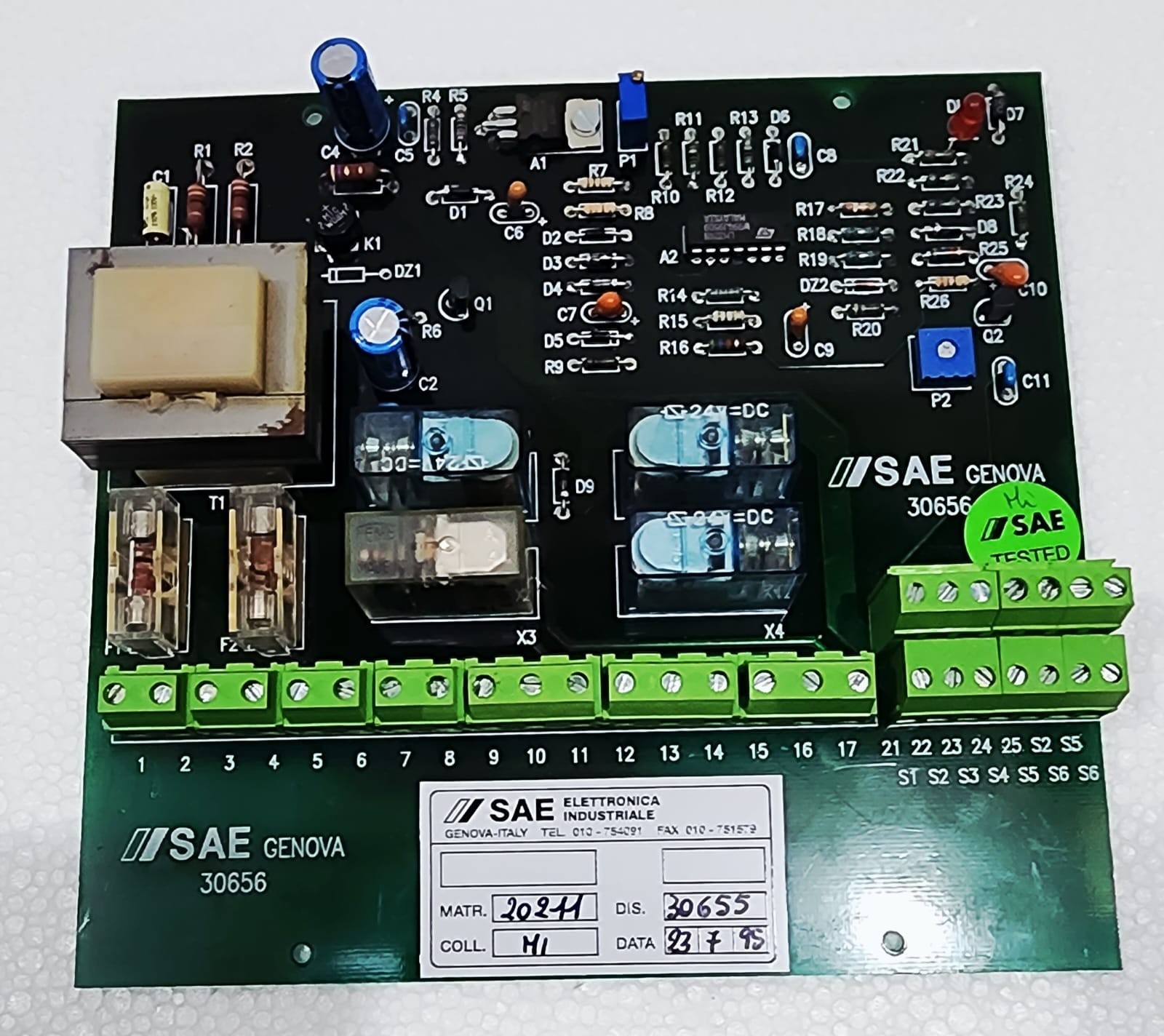 SAE Genova 30656 Industrial Control PCB Board – Relays, Tested, Working