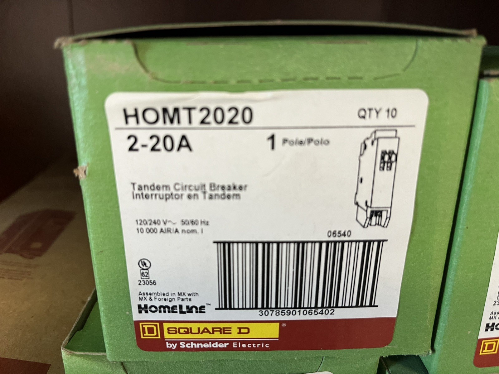 Square D HOMT2020 Homeline 20 amp Twin 1 Pole Tandem Circuit Breaker – 10 Pack