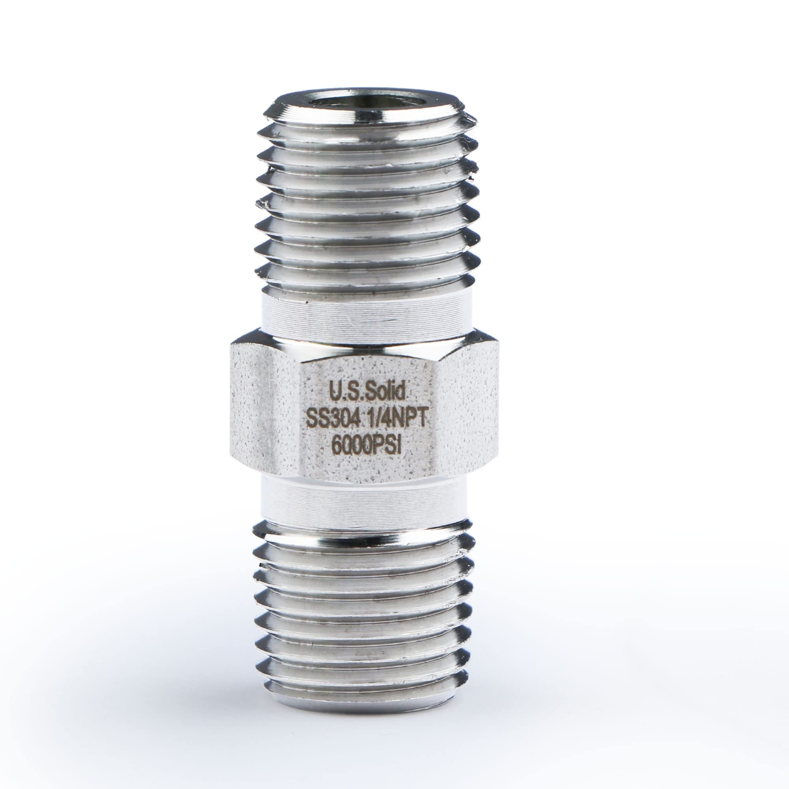 U.S. Solid 304 Stainless Steel Fitting Hex Nipple, NPT 1/4″ Male x 1/4″ Male