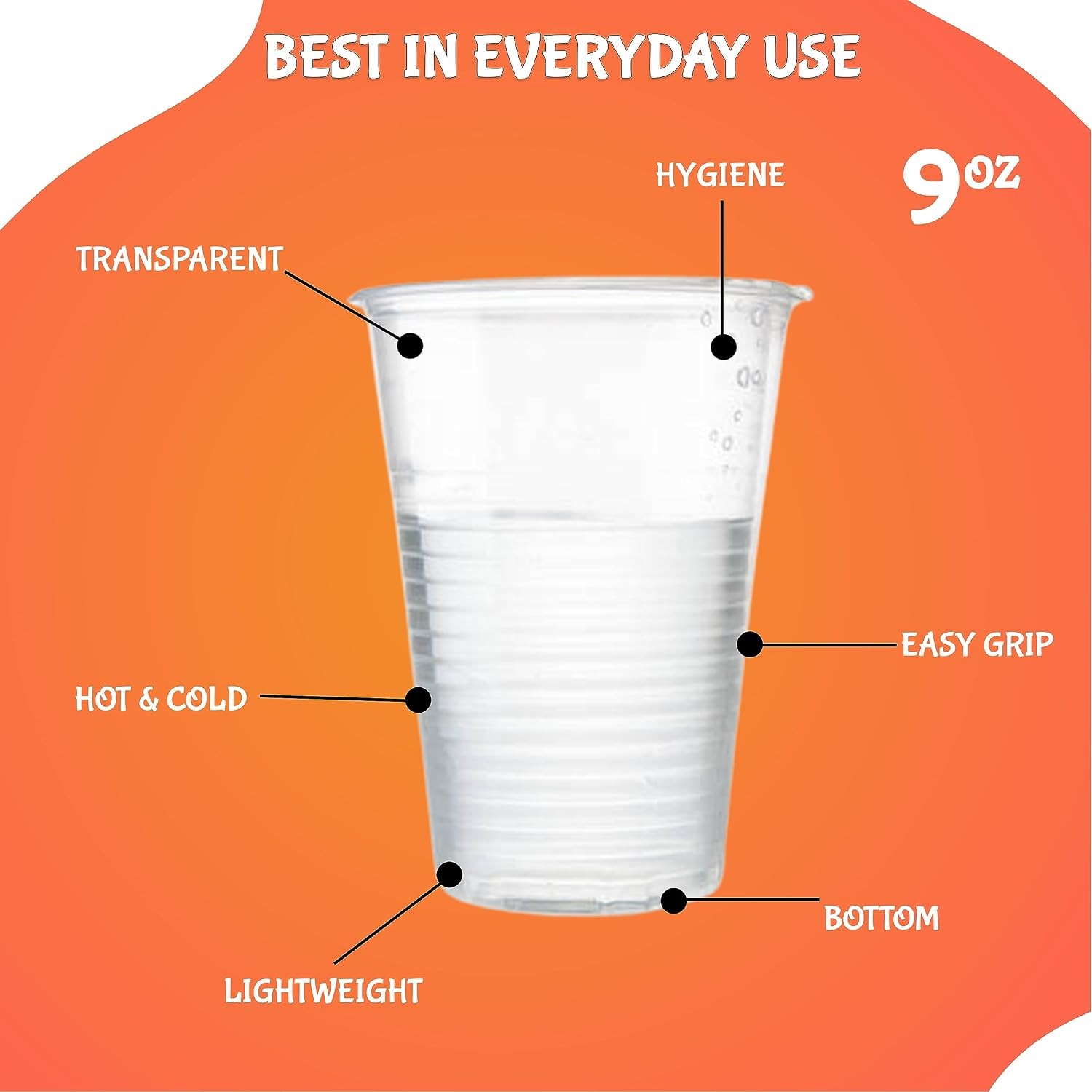 9oz Translucent Thin Wall Plastic Cold Cup- Pack of 100ct