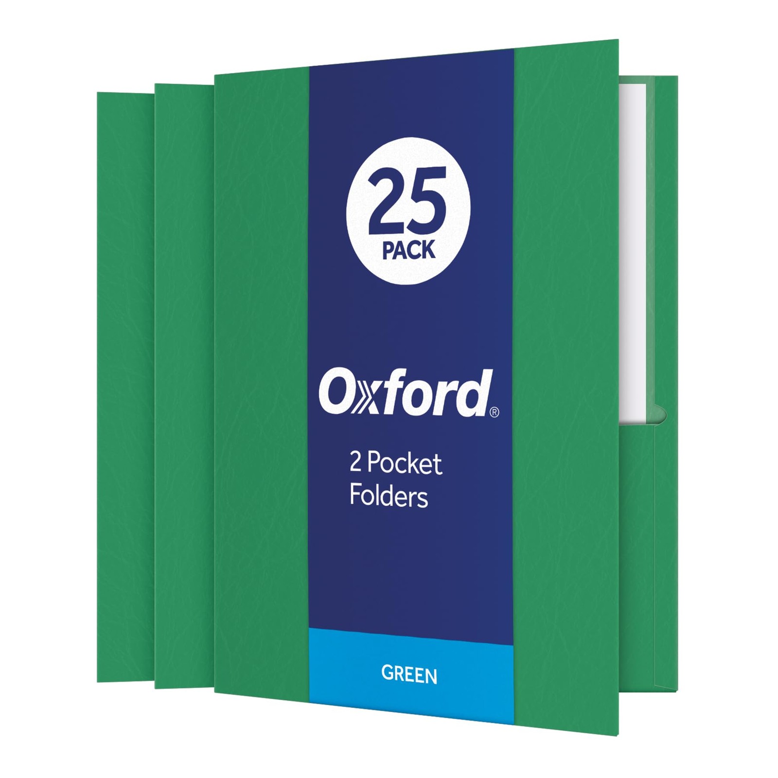Oxford Two Pocket Folders, Textured Paper, Green, 25 Count (Pack of 1), Green