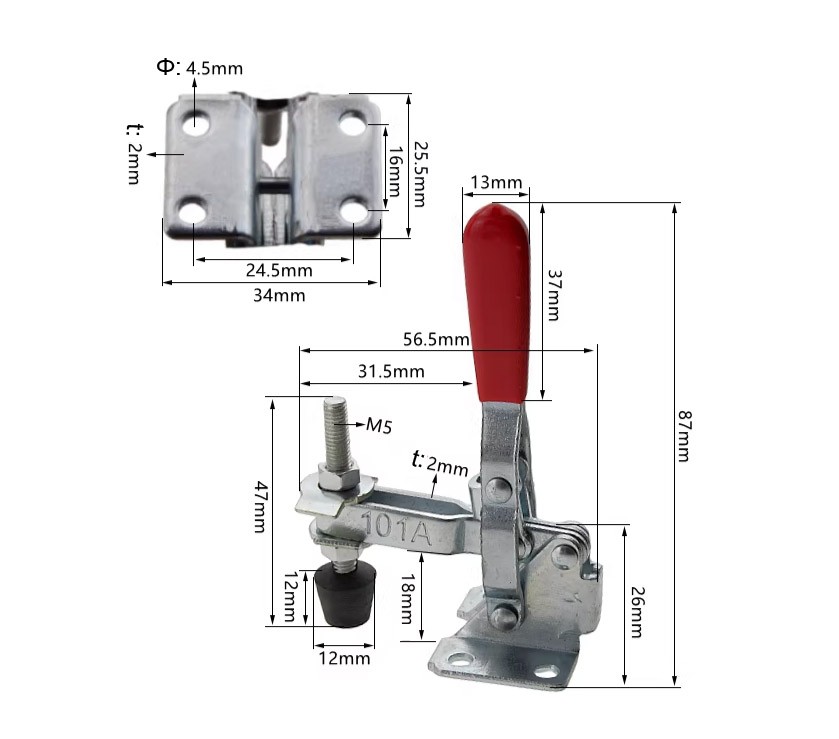 US Stock 4pcs 101A 50Kg 110 Lbs Capacity Metal Vertical Type Toggle Clamp