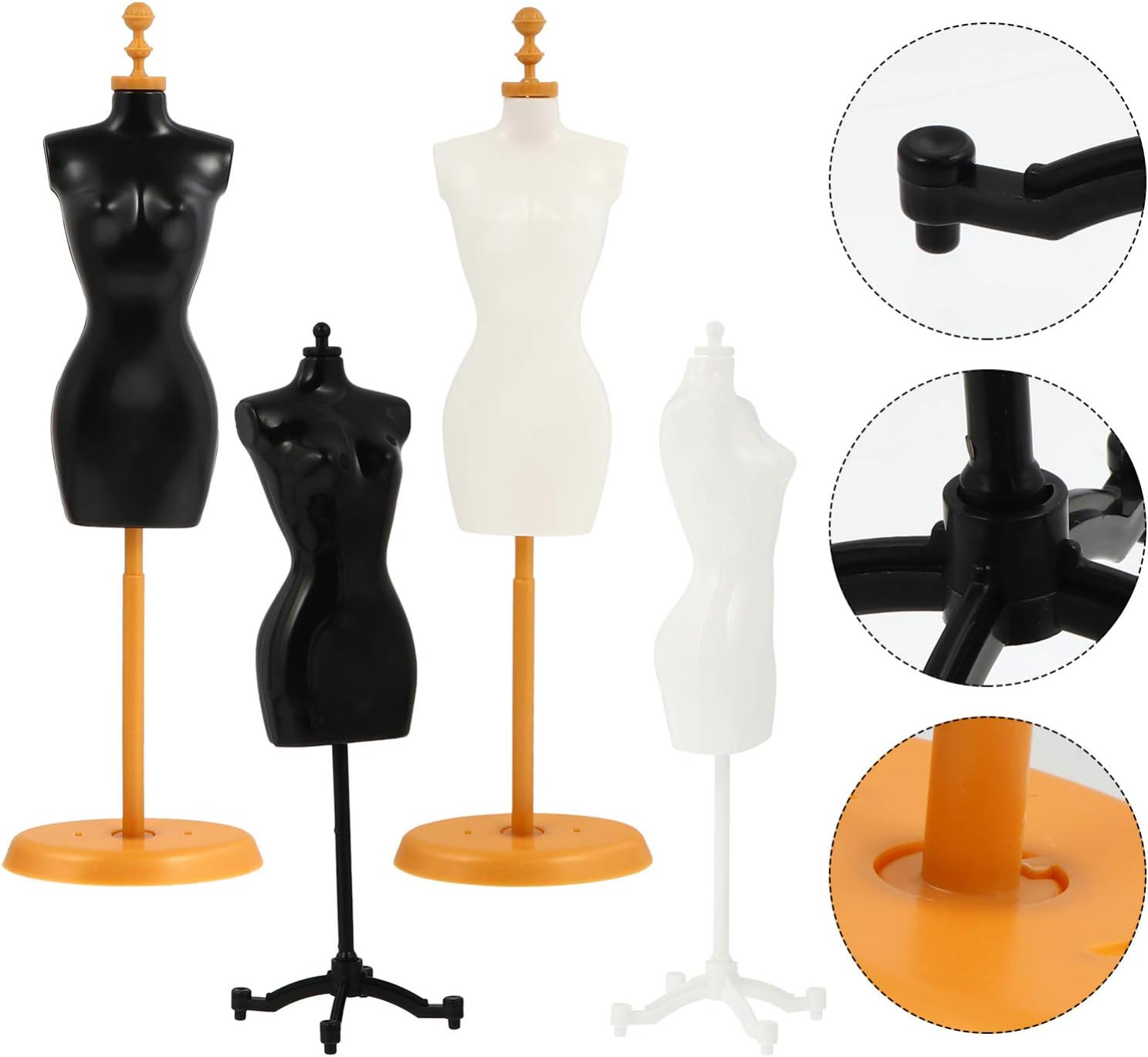 Mini Size Female Mannequin Torso, 4Pcs Mini Doll Dress Form Manikin Body with Ba