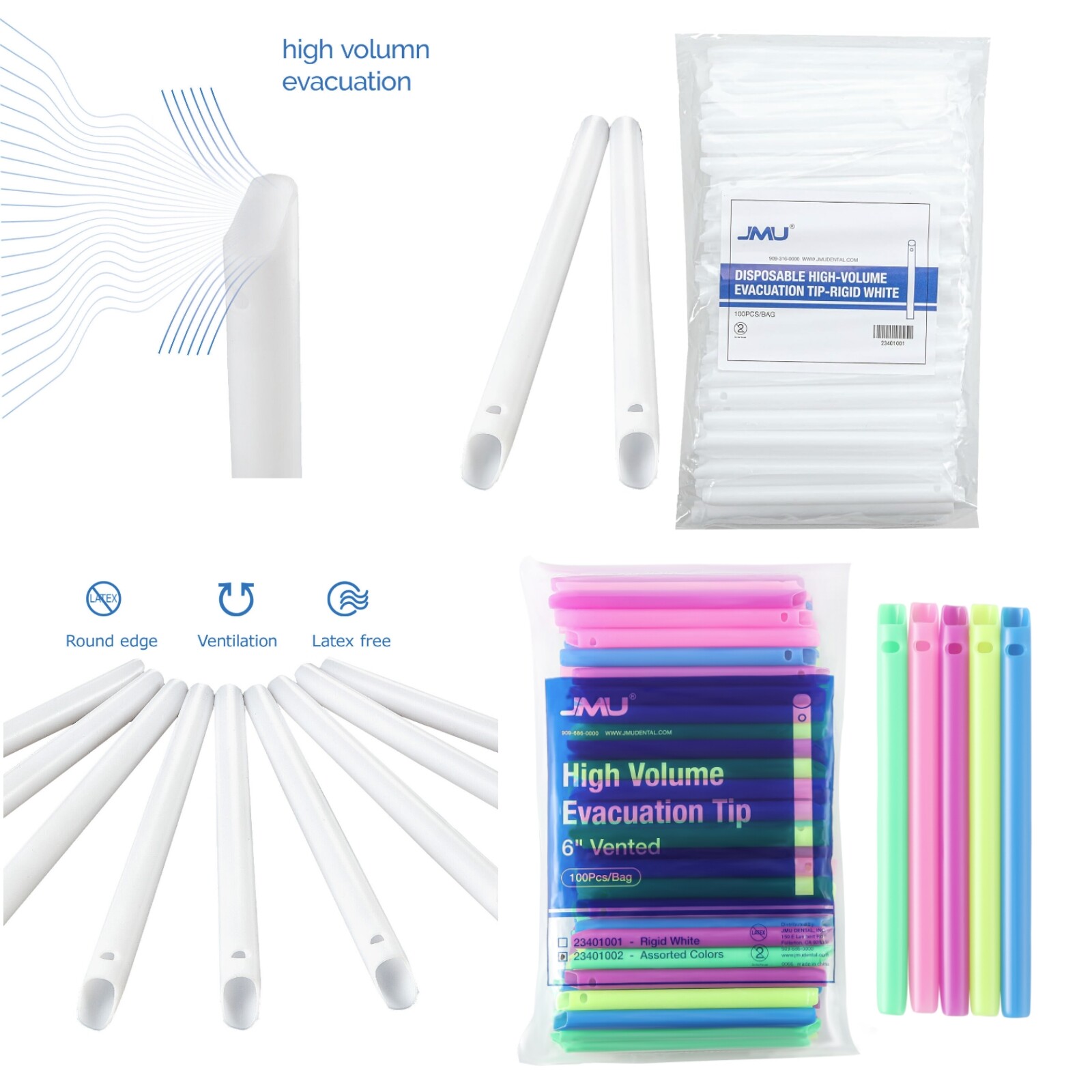 2000pcs/20bag JMU Dental High Volume Evacuation Suction Tips Disposab 6″ Vented
