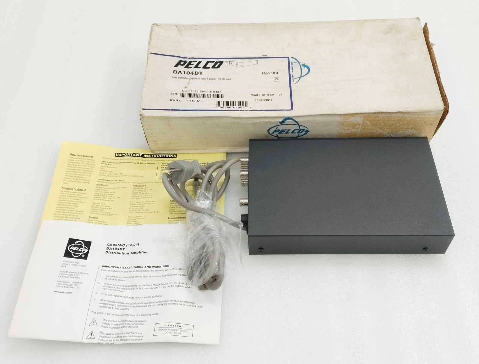 Pelco DA104DT Video Distribution Amplifier 115 Volts