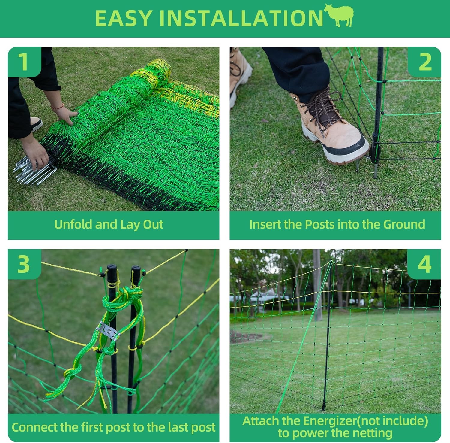 Electric Netting Fence Mesh Kit Deer Fencing 47″ H x 164′ L with Posts Spike