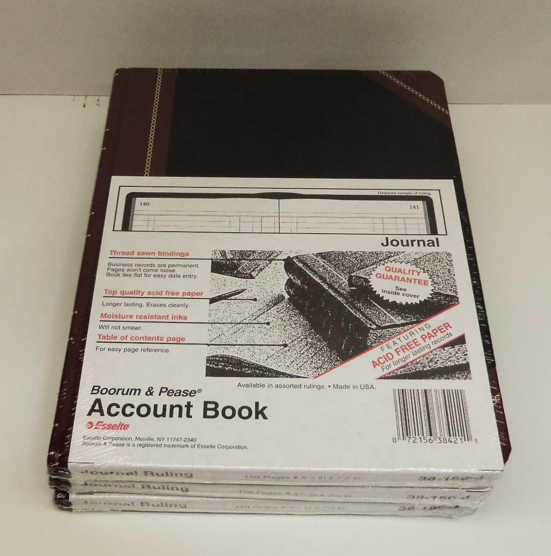 3 SEALED Boorum & Pease 38-150-J Account Book/Journal Ruled Black Smyth-sewn