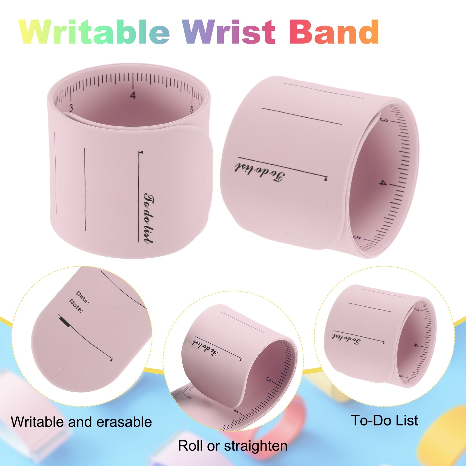 2Pcs Writable Wrist Band, 9.45″ x 1.77″ Slap Bracelet for Reminder (Streak Pink)