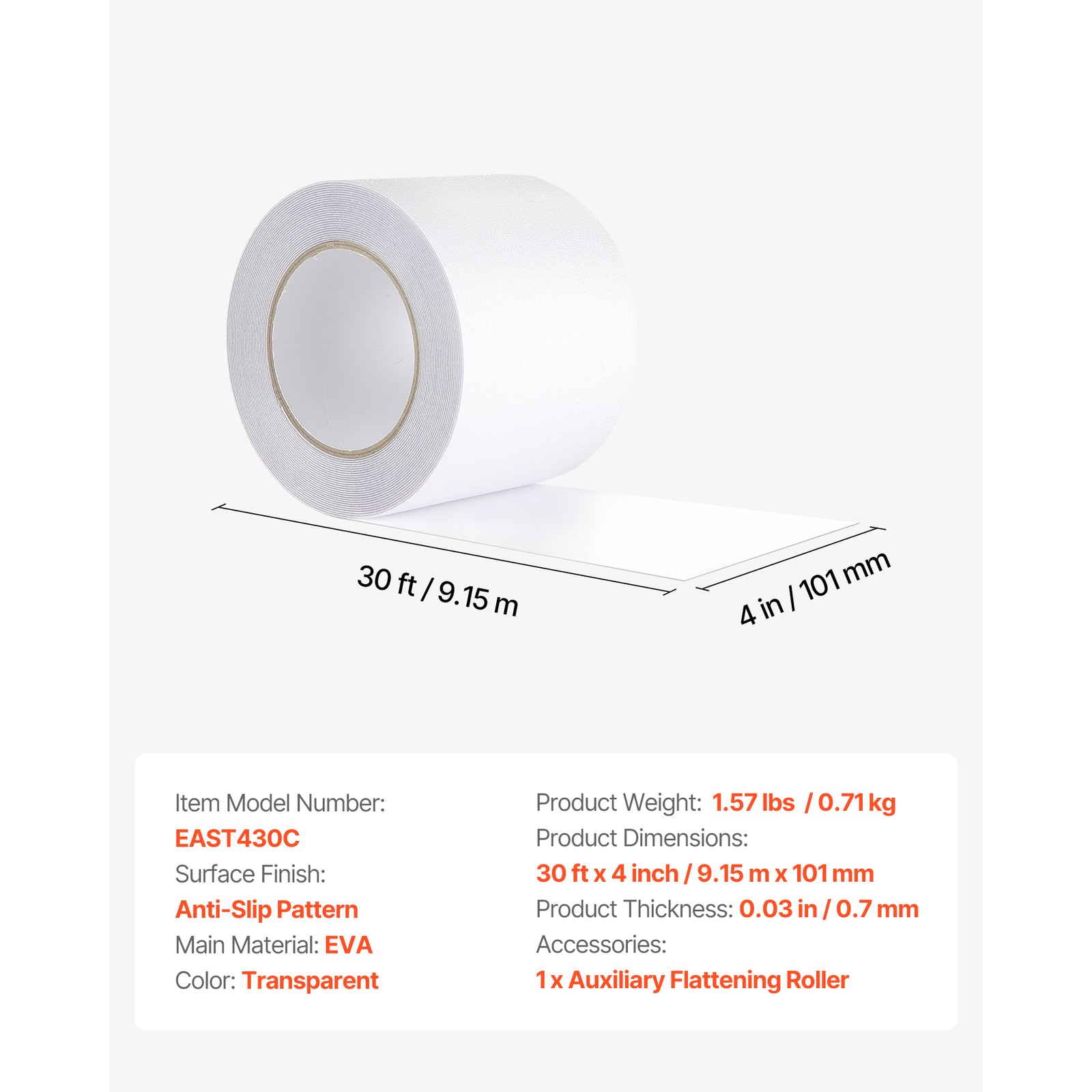 Anti-Slip Tape 30FT x 4inch Transparent Non-Slip Grip Tape Traction Treads