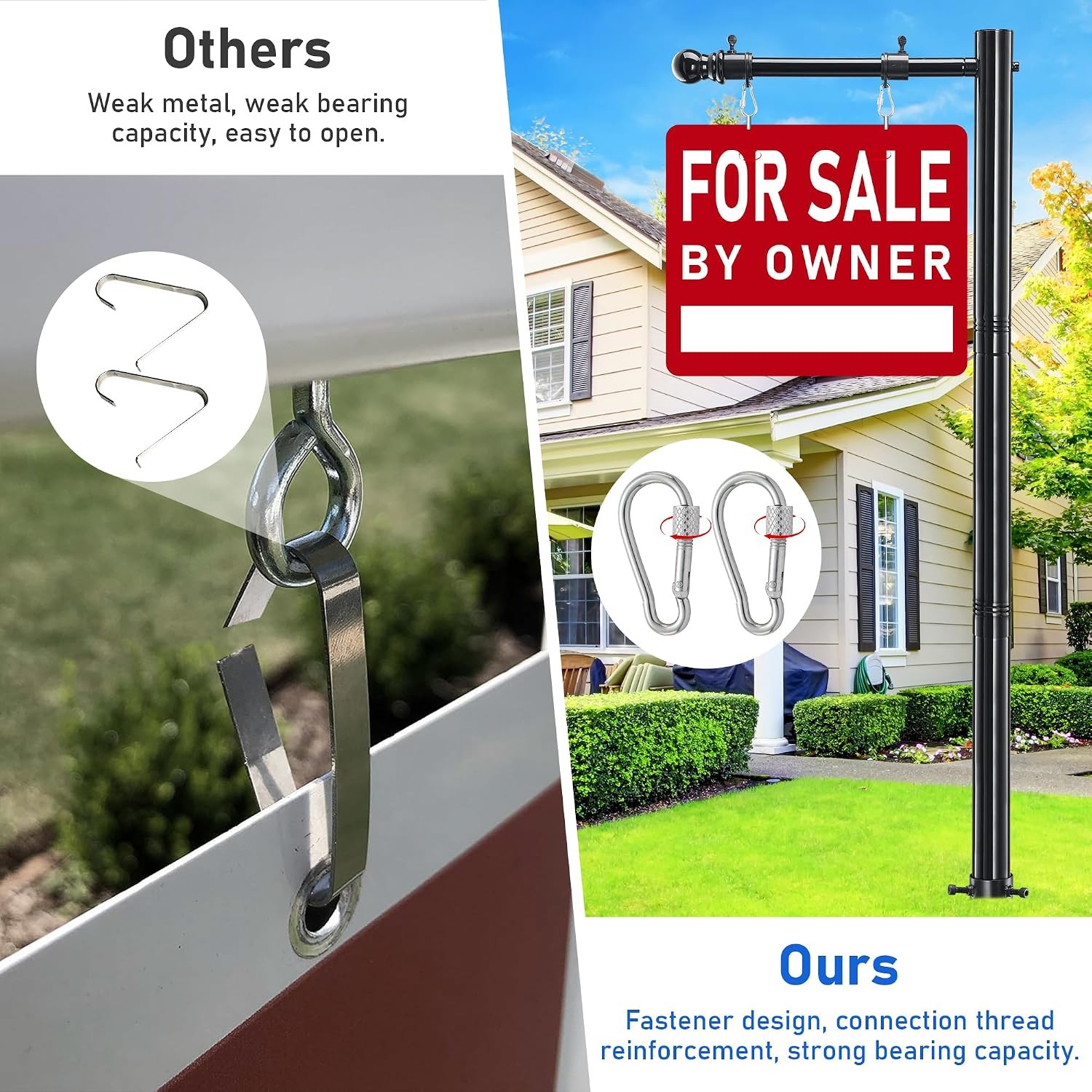 Real Estate Sign Post, 100 inch Realtor Yard Post for Sale 100″, black