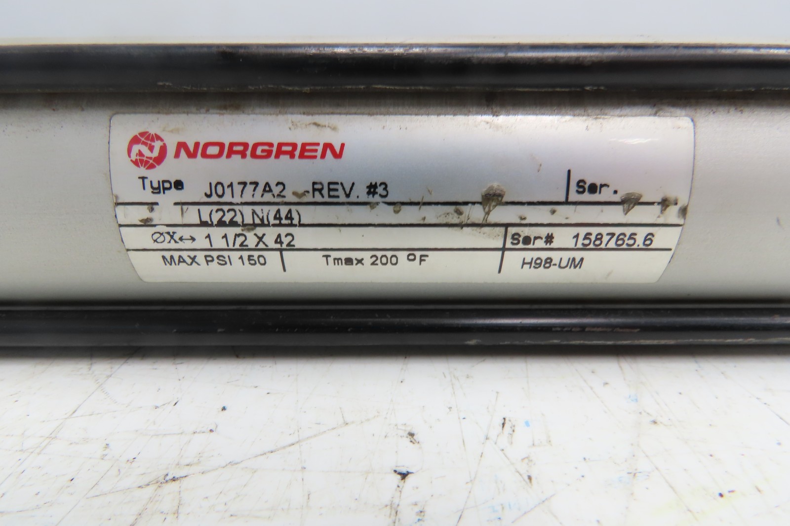 Norgren J0177A2 J-Series Pneumatic Air Cylinder 2.5″ Bore 42″ Stroke 150 PSI