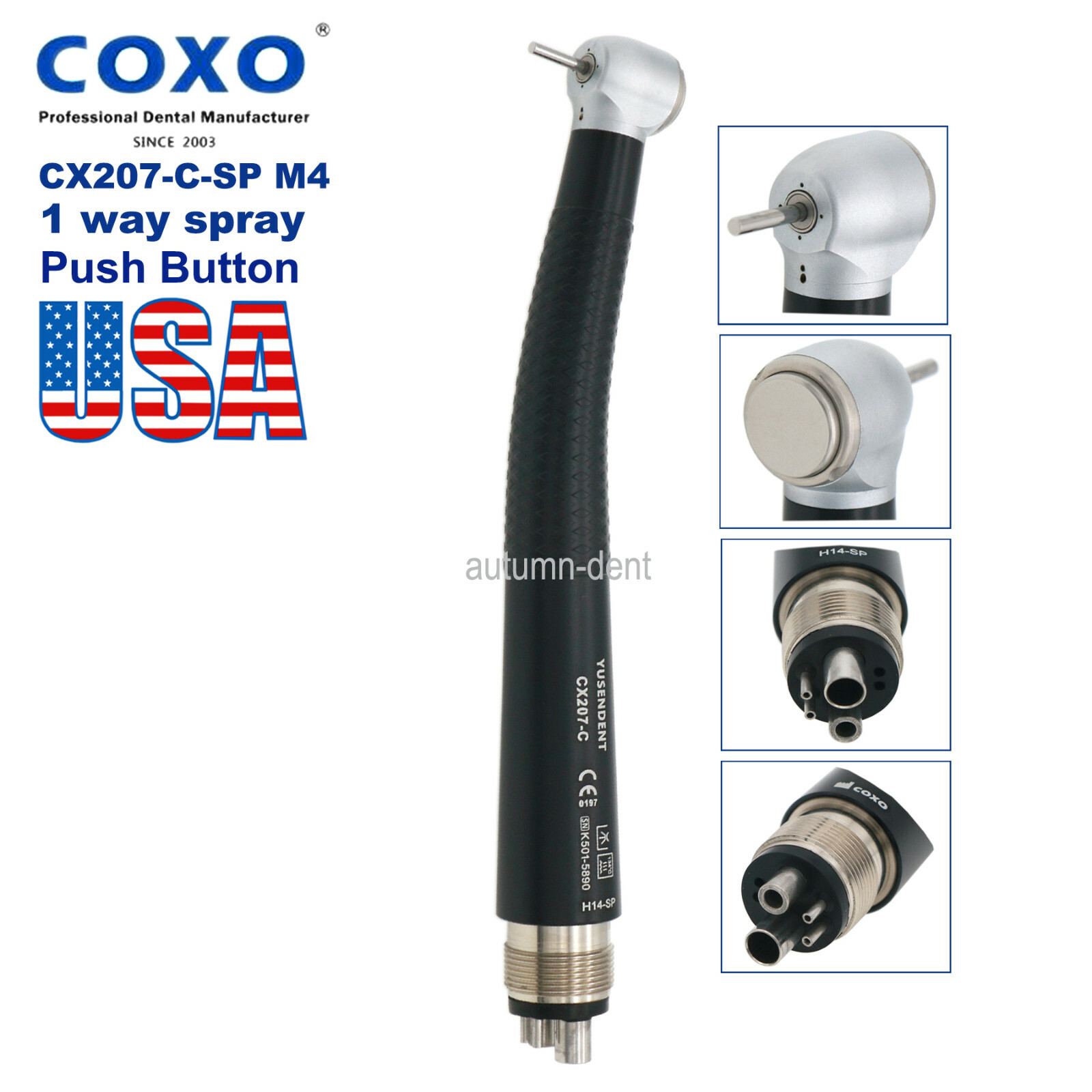 US COXO CX207-C Dental High Speed Air Turbine Handpiece 4 Holes Anti-retraction