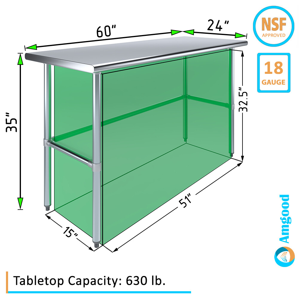24″ X 60″ Stainless Steel Open Base Table | NSF Prep Metal Work Table