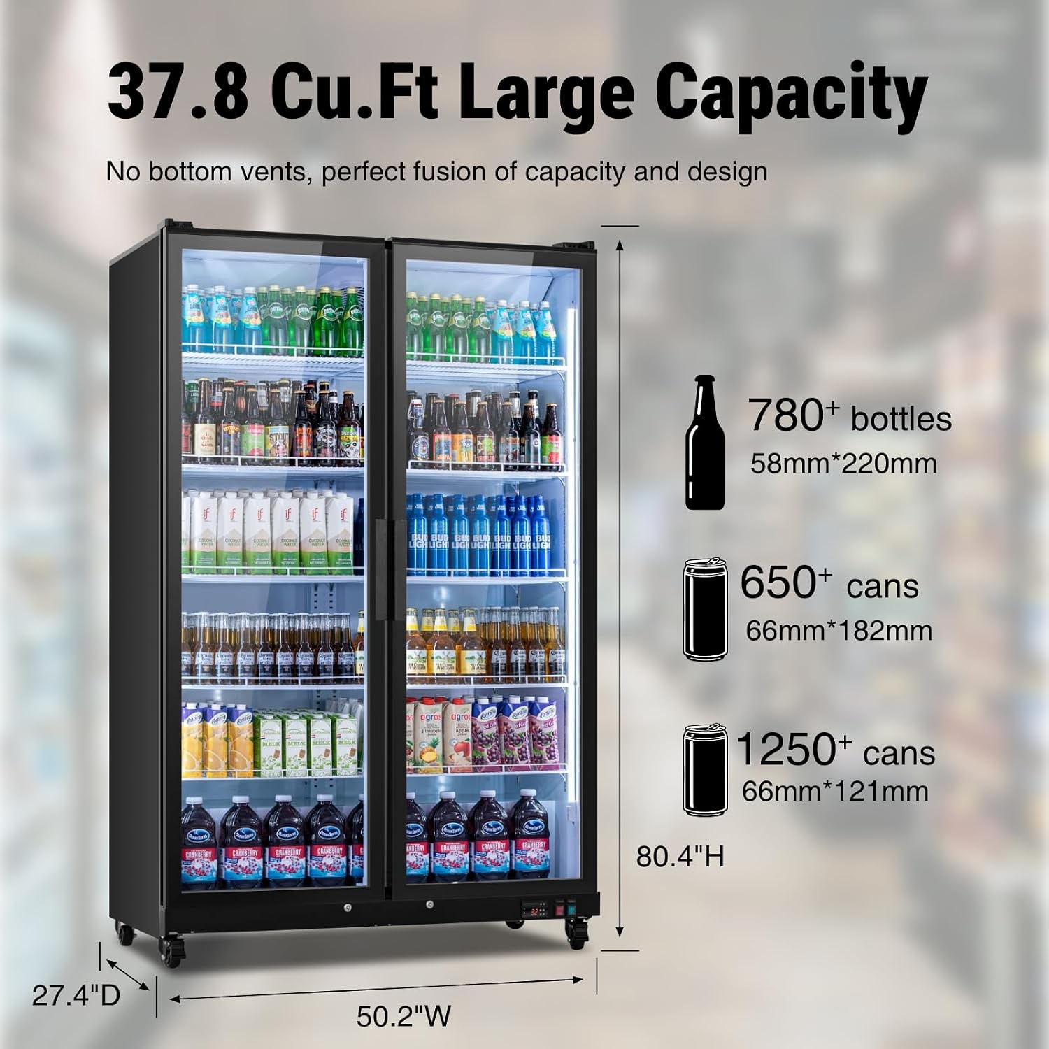 Yeego Commercial Display Beverage Refrigerator 37.79 Cu.ft For Store,Supermarket