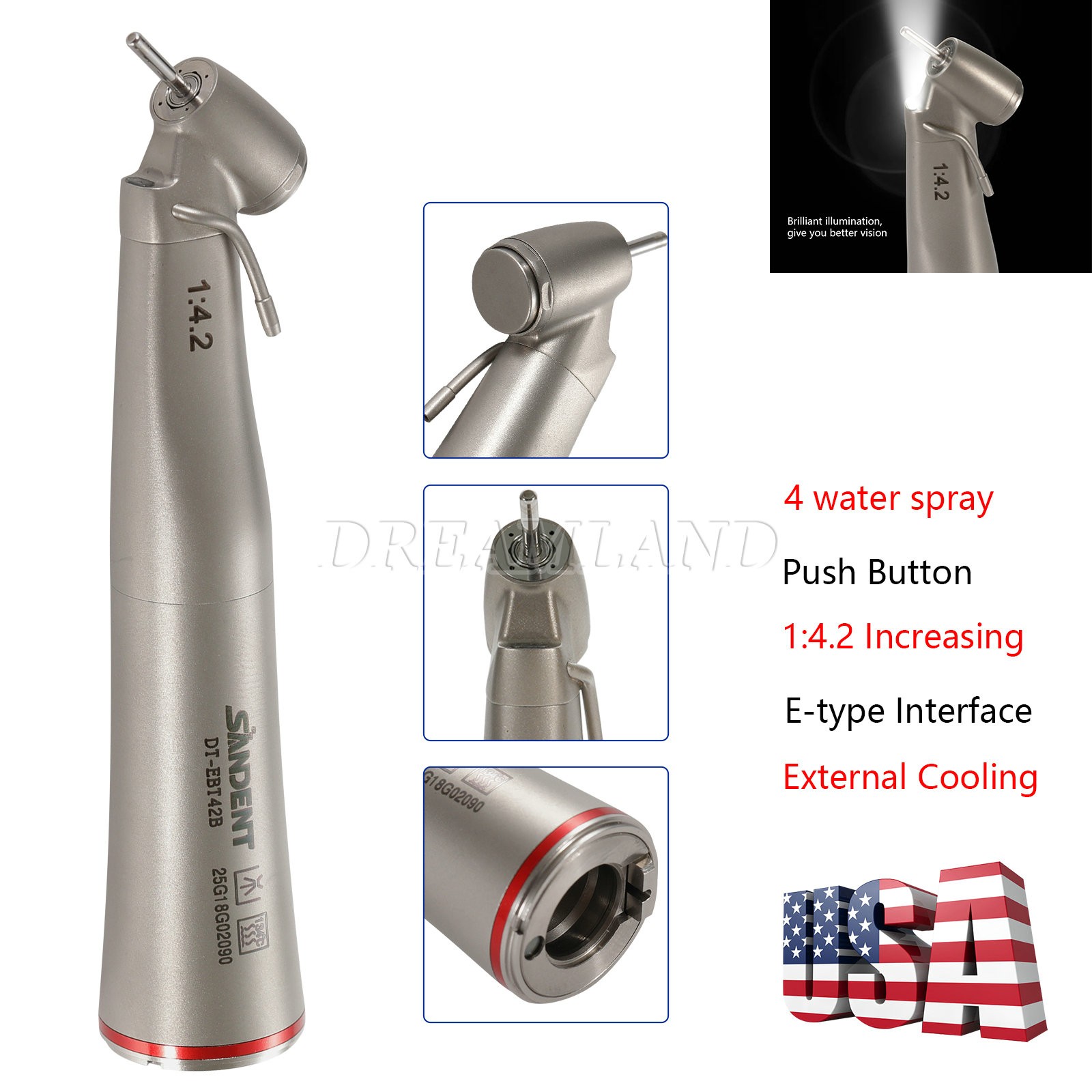 External Spray Fiber Optic Dental Surgical Contra Angle fit FG Burs 1:4.2