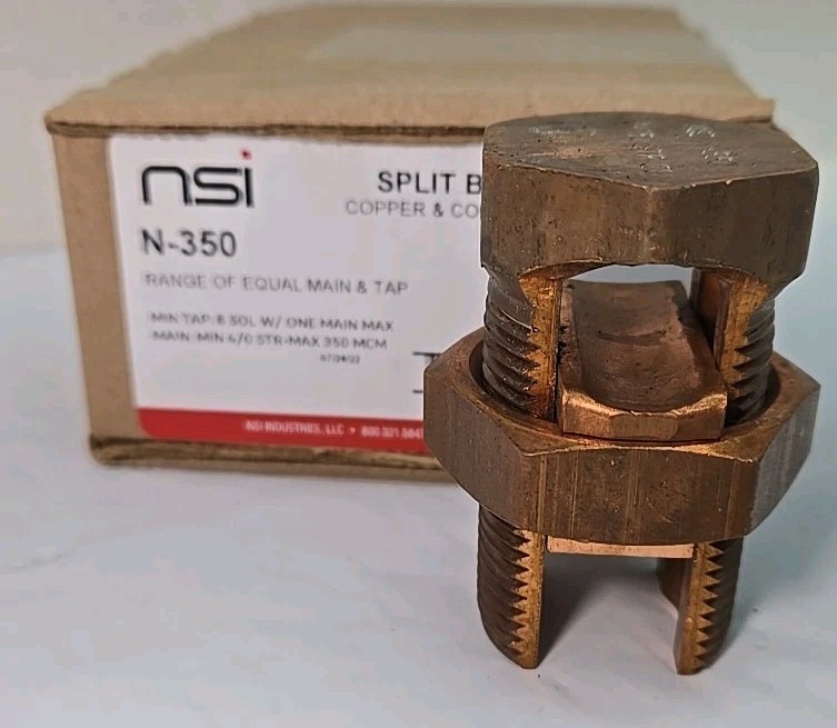 NSI INDUSTRIES N-350 MCM Copper Split Bolt Connector 4/0 AWG – NEW in Box