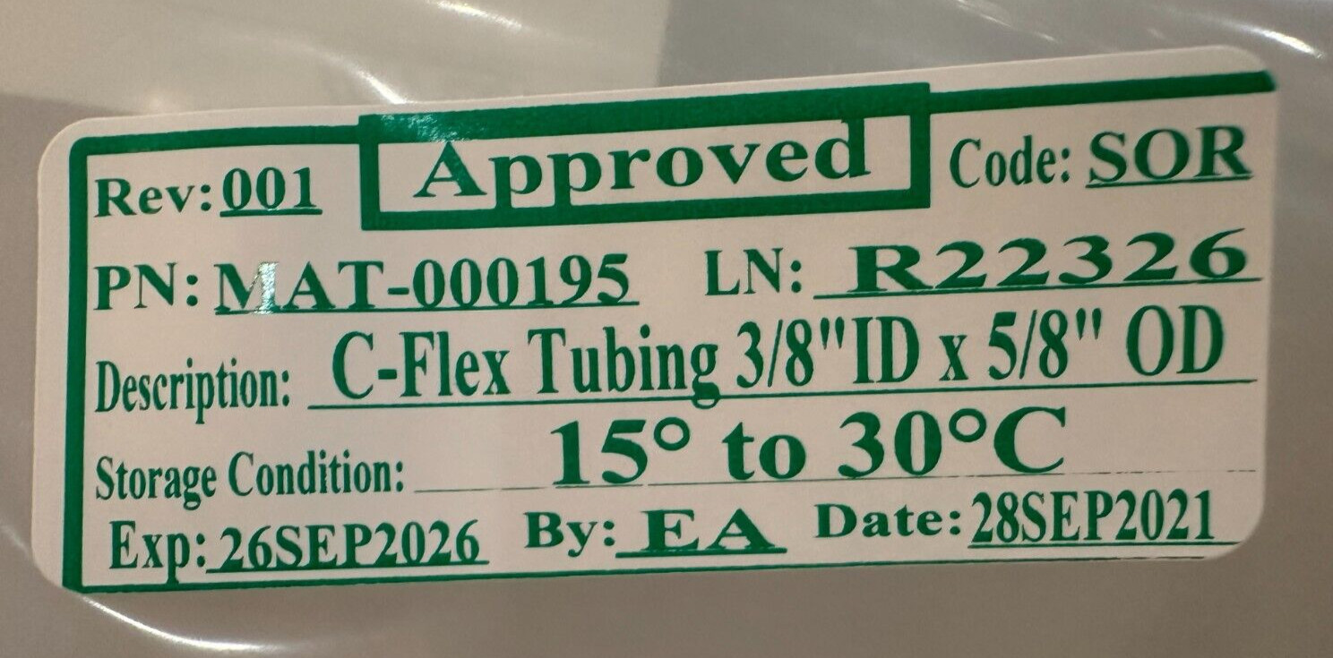 50′ TPE Tubing Saint-Gobain C-Flex SKU 374-375-4 New Sealed Exp 2026-09-02