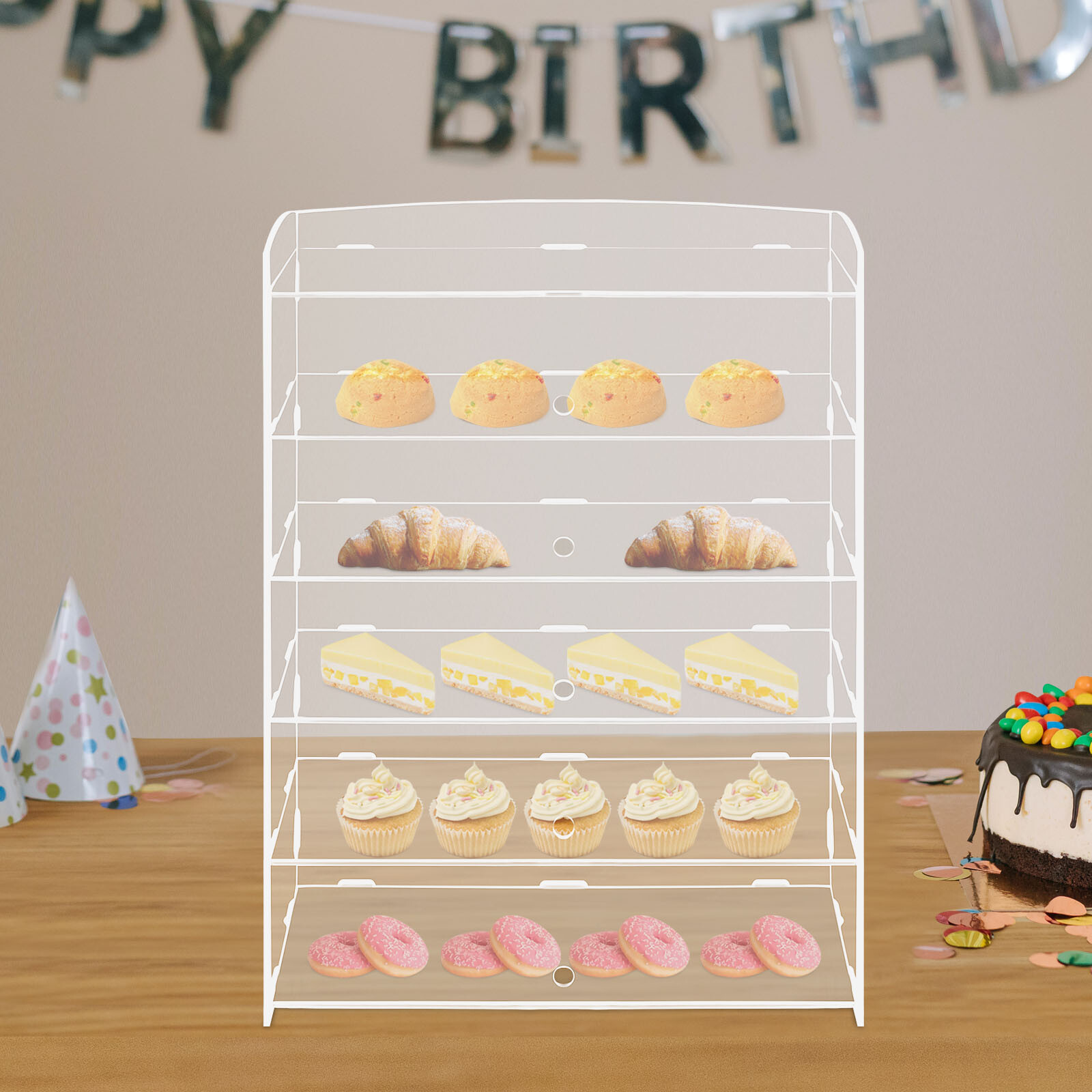 18.7*8.46*24.4in 5-Tier Acrylic Display Case Bakery Pastry Countertop Showcase