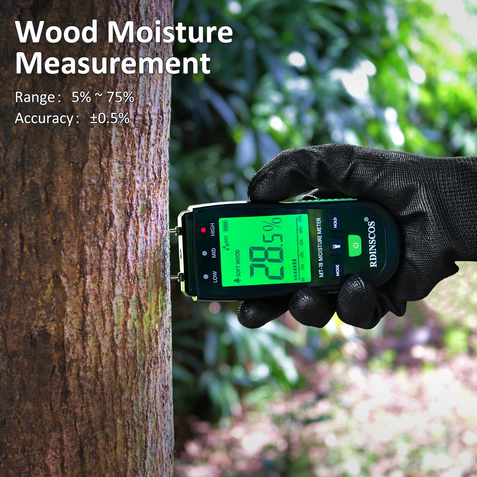 RDINSCOS Wood Moisture Meter for Hardwood and Softwood Green