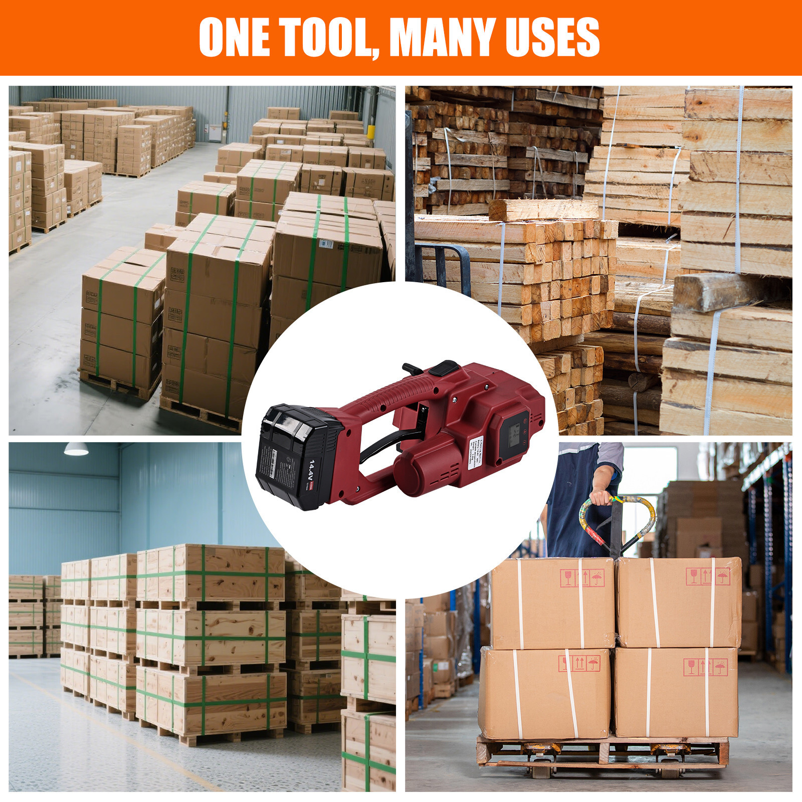 Electric Strapping Machine with 4500N Tension LCD 4000mAh for 1/2–5/8″ PET/PP