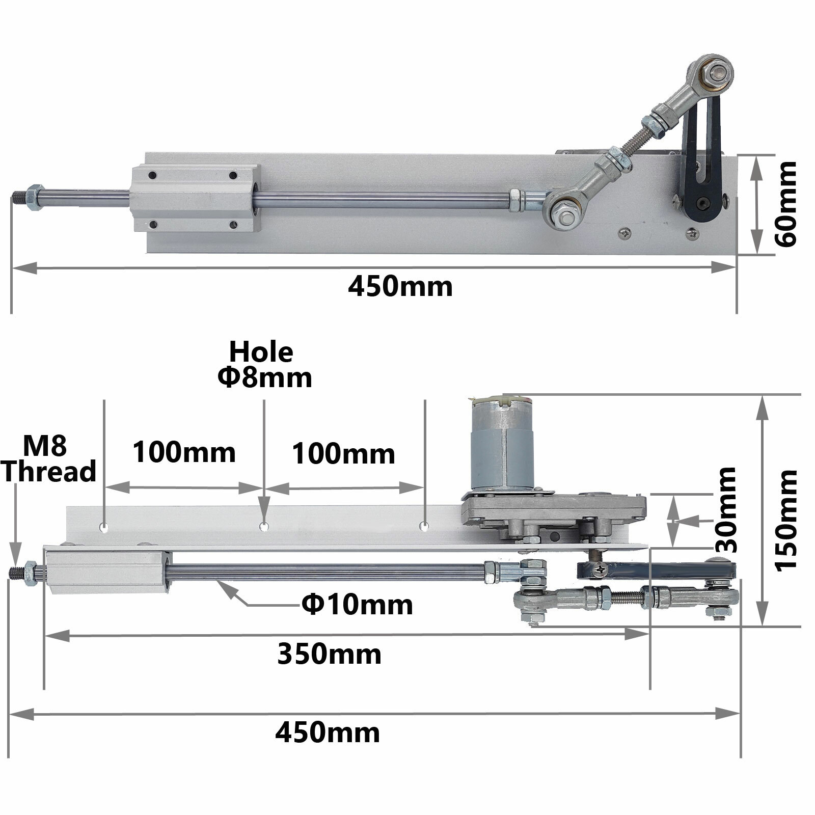 High Torque 30lbs Cycle Reciprocating Linear Actuator Motor 24V 160RPM 150mm