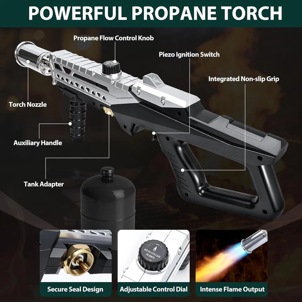 Muphop Powerful Propane Torch Gun, Flamethrower Gun with Adjustable Flame, Bl…