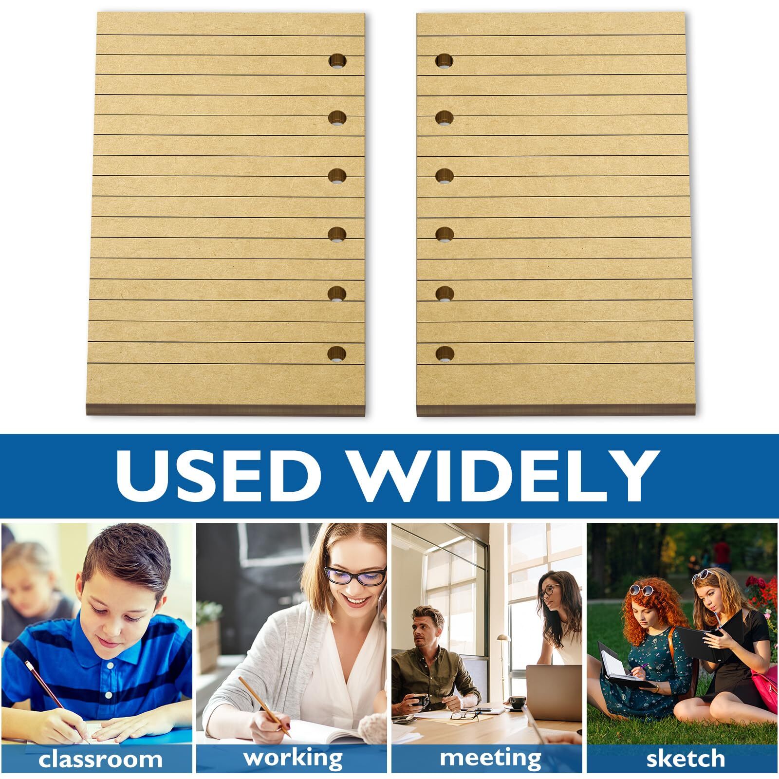 200 Sheets Blank Lined Paper Refill for 3 x 5 Binders 6 Ring Memo Kraft