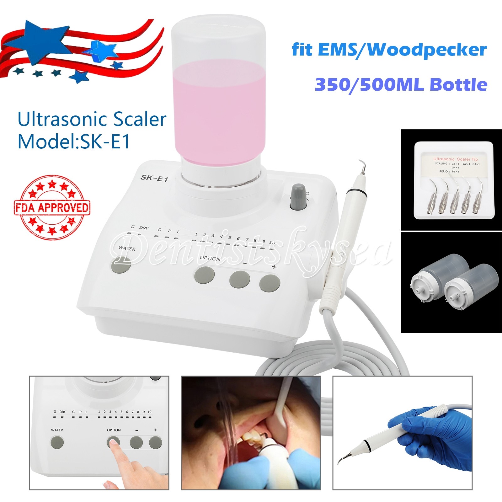 SK-E1 Dental Ultrasonic Piezo Scaler W/Handpiece Tips Bottles Fit EMS HOT