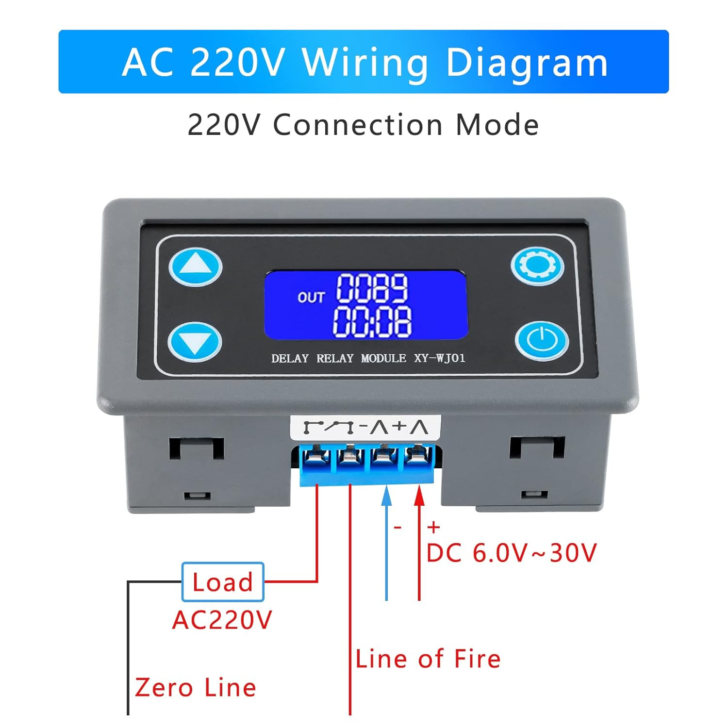 XY-WJ01 Delay Relay Timer Module DC 6-30V 12V 24V 0.01S-9999Min 50Ma Digital Tim