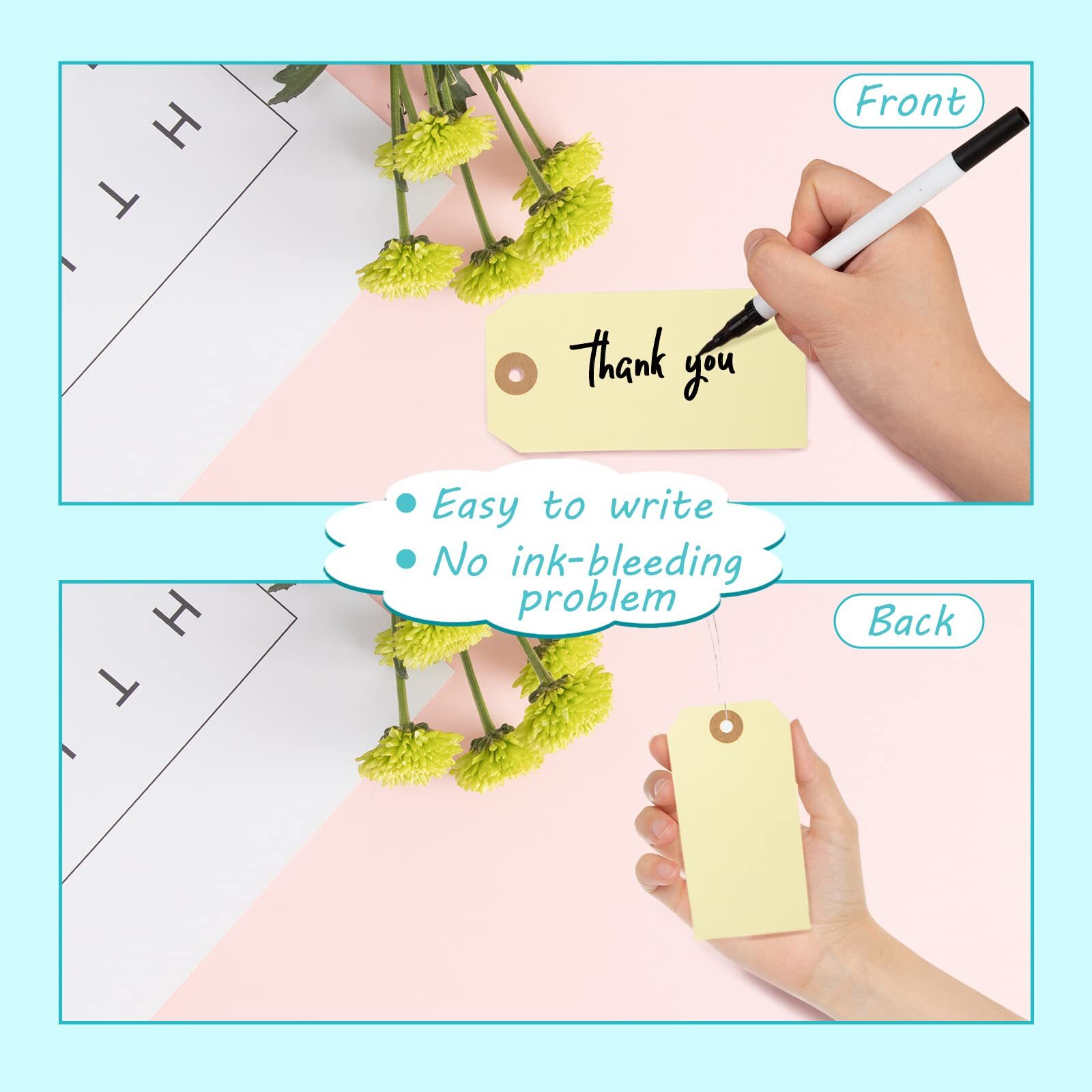 100 Pcs Yellow Plastic Shipping Tags with Wires Heavy Duty Hang Tags for Gift