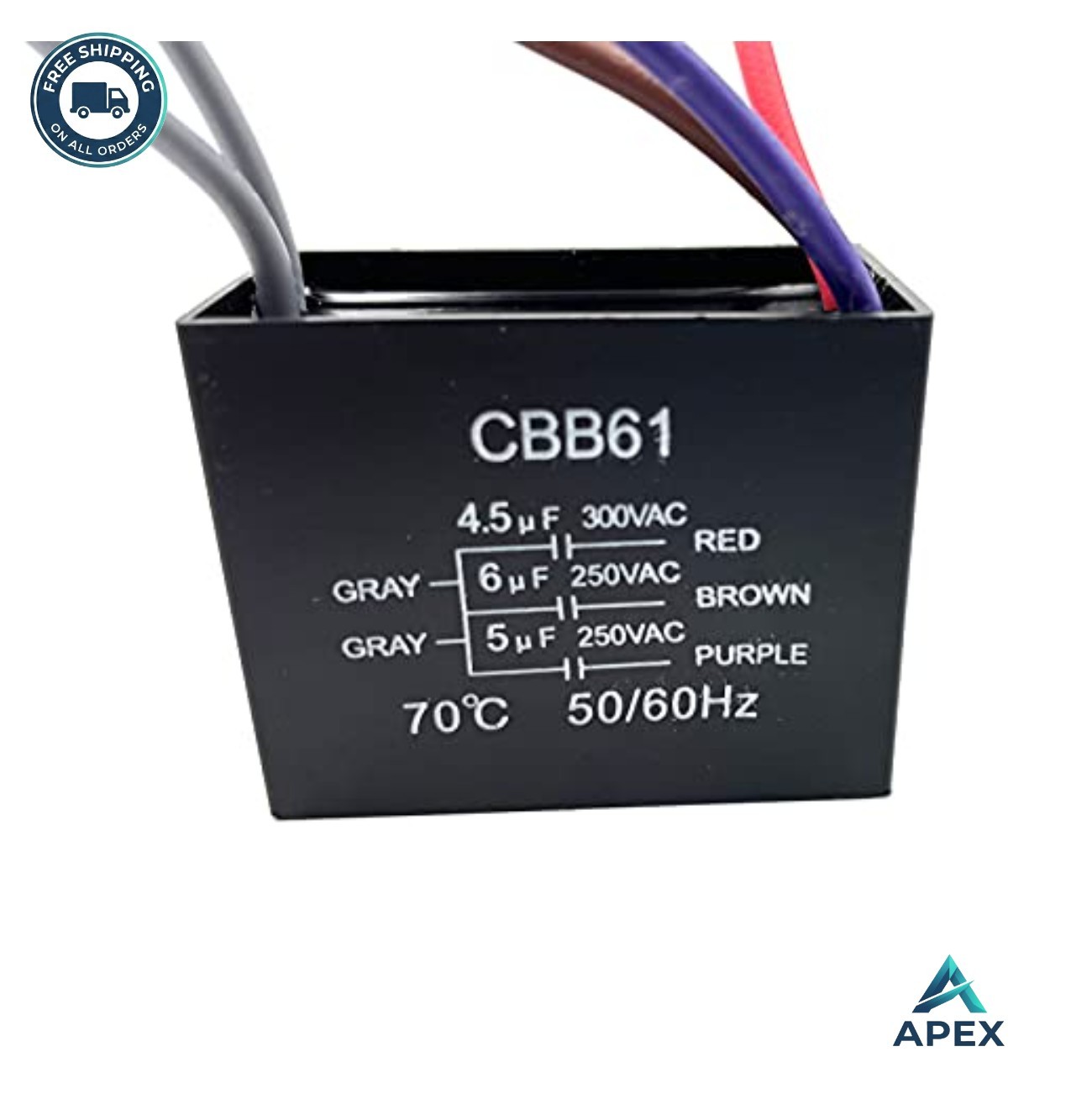 Ceiling Fan Capacitor CBB61 4.5uf 6uf 5uf 5 Wire 250V AC 50/60Hz Rectangular