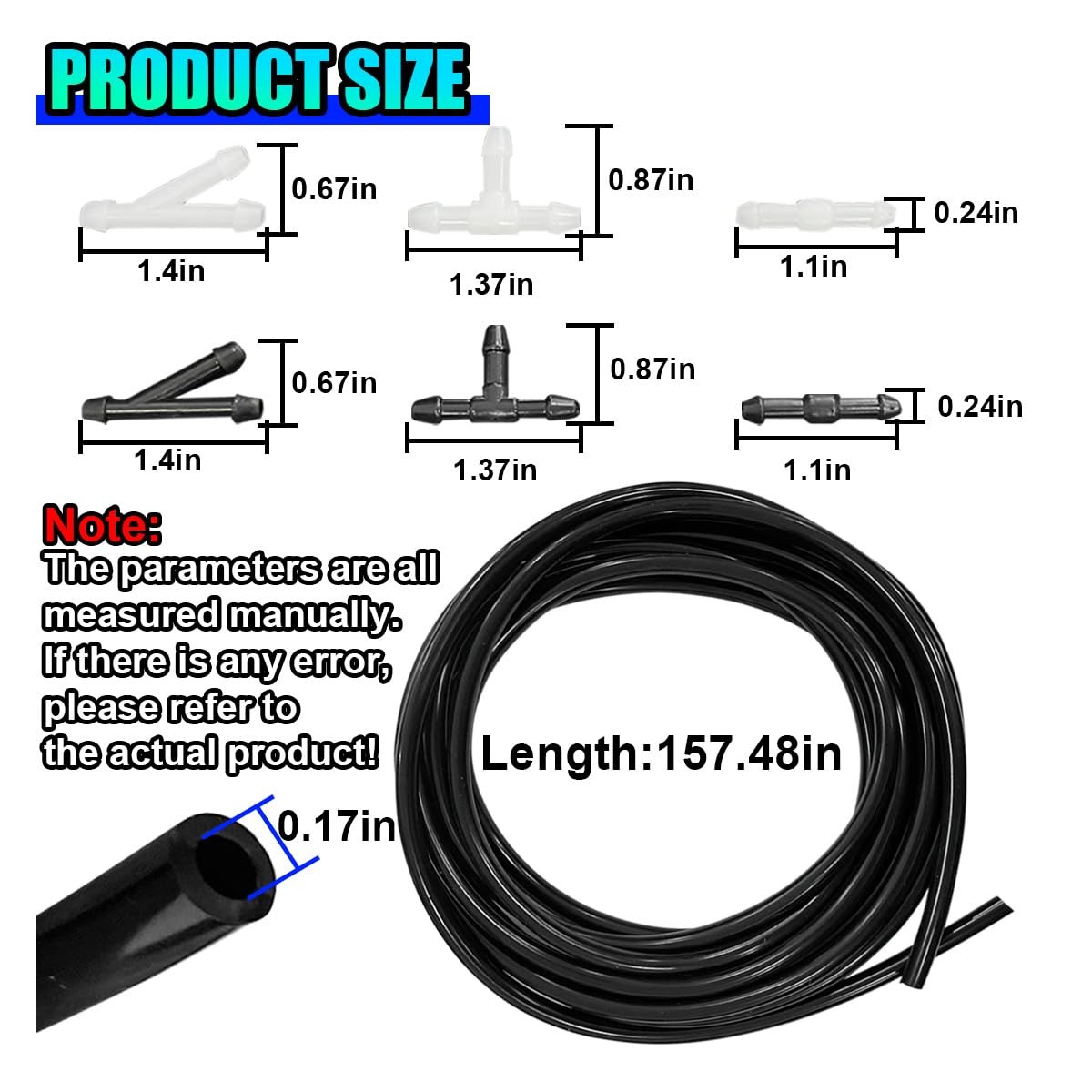 Windshield Washer Hose Kit, 4 Meter 157.48 x 0.17 inches, Black&White