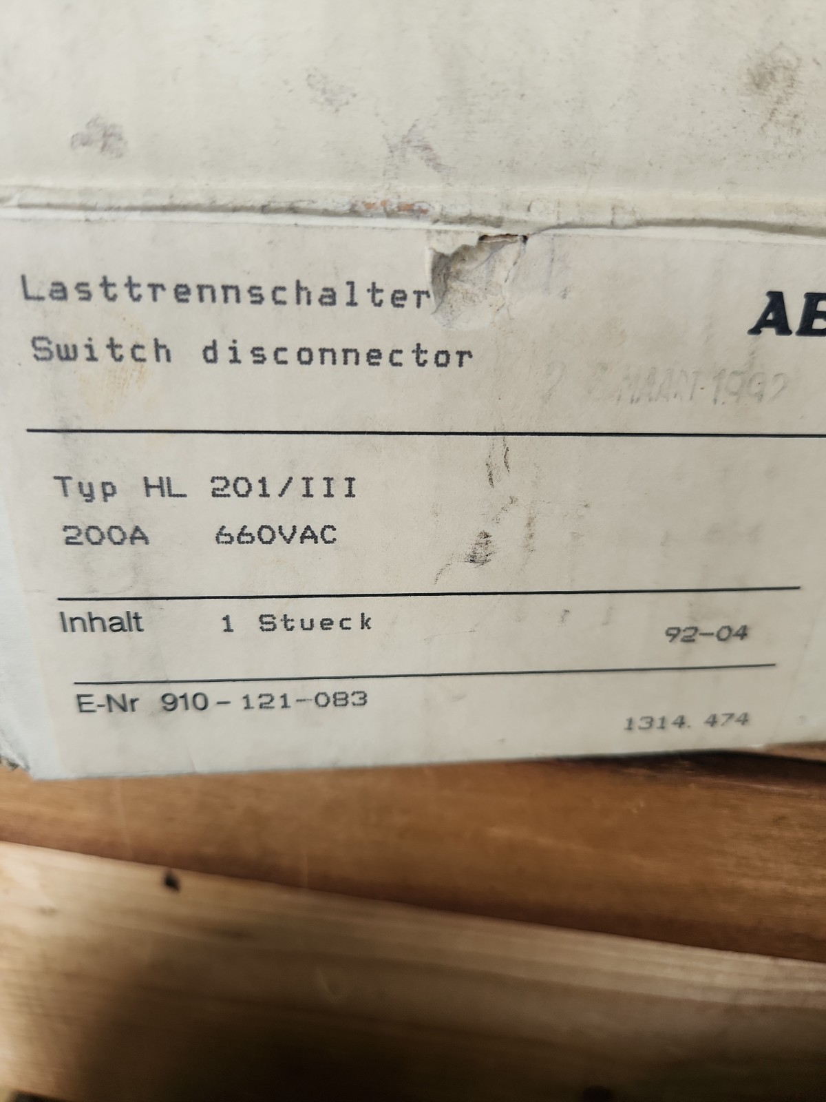 AEG HL201/IV 910-121-093 690VAC 250A