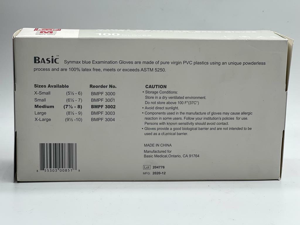 VINYL SYNMAX Disposable Gloves, 100% Powder & Latex Free – MED – 100ct