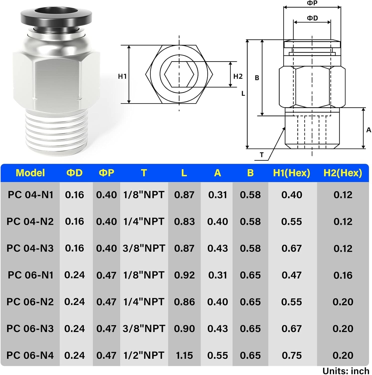 Compact 6mm OD x 1/8″ NPT Push-to-Connect Fittings – Copper & Plastic