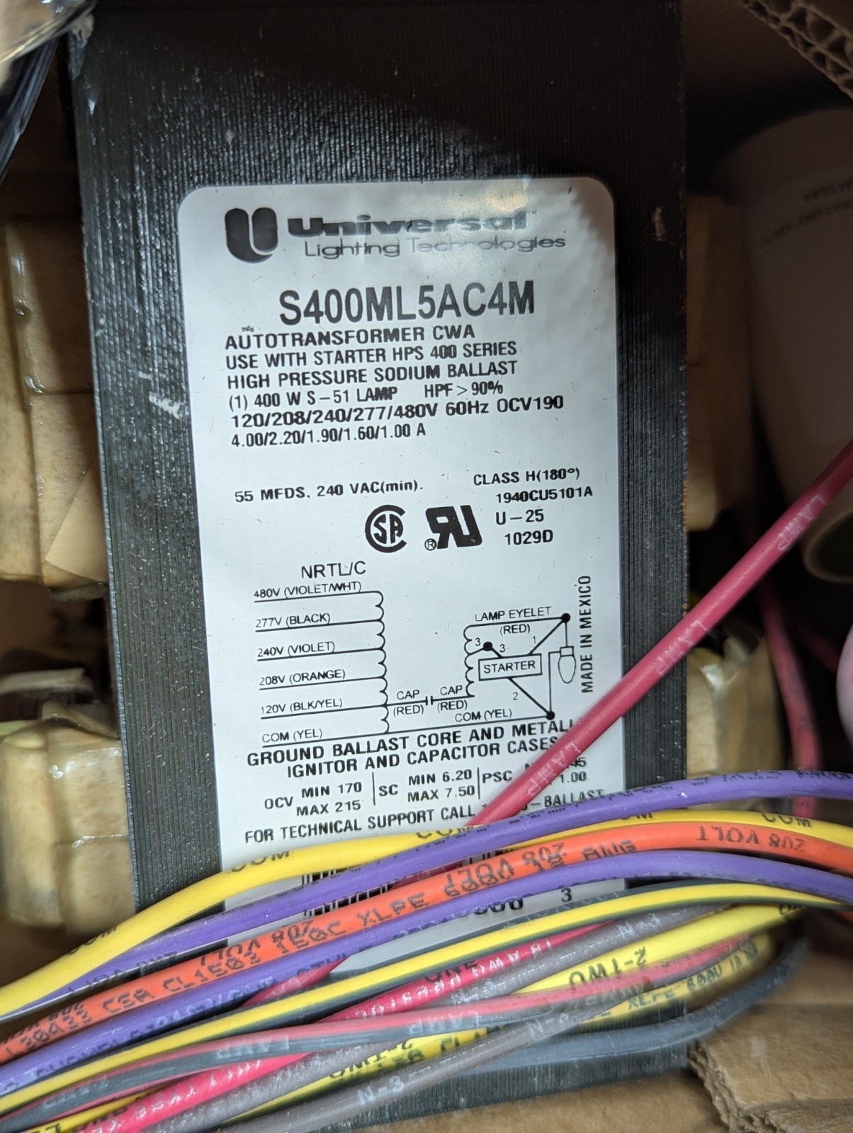 UNIVERSAL BALLAST S400ML5AC4M-500K 400W HIGH PRESS SODIUM BALLAST ~ NEW IN BOX