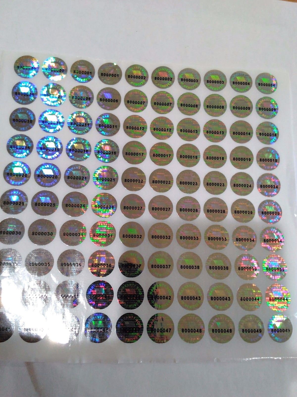 200 ROUND Pair serial 14 MM TAMPER EVIDENT SECURITY VOID HOLOGRAM LABELS SEALS