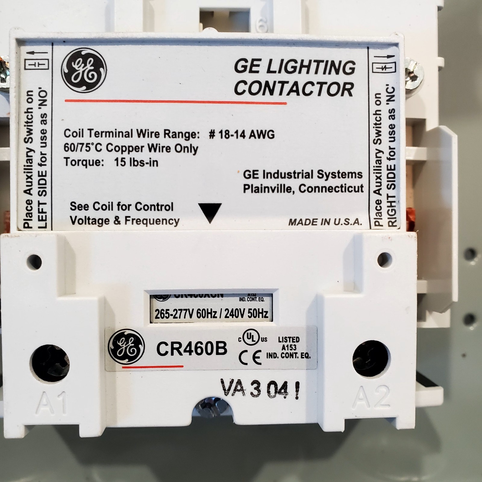 Ge 463L40ANA 10AO 277Vac Electrically Held Lighting Contactor 4P 30A