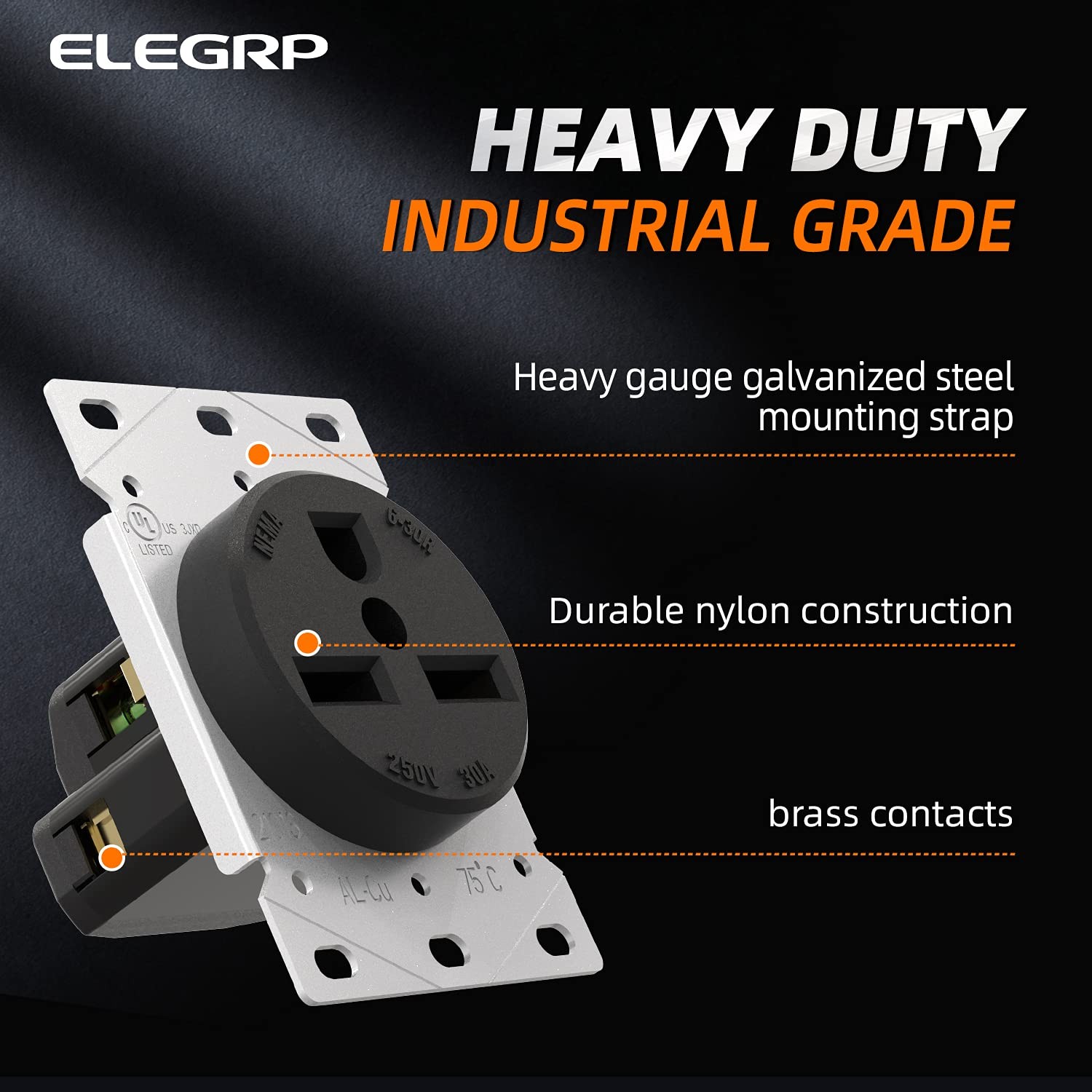 30 Amps 250V Flush Mounting Power Receptacle, NEMA 6-30R, Straight Blade Powe…