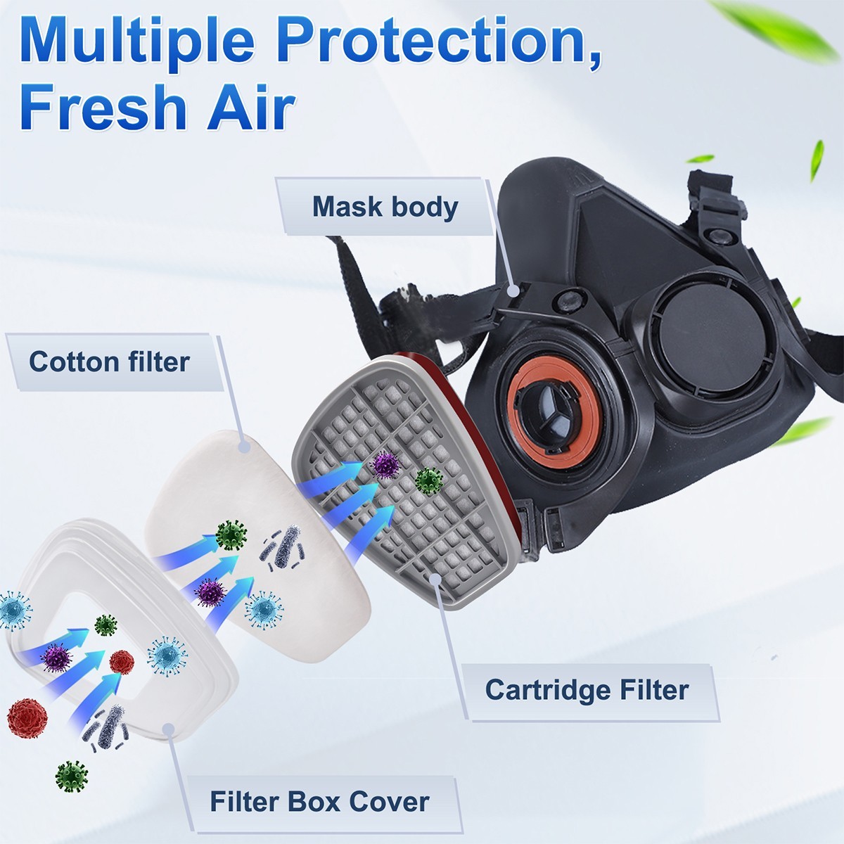 16in1 Half Face Gas Mask Respirator Safety Protect Painters Respirator for 6200