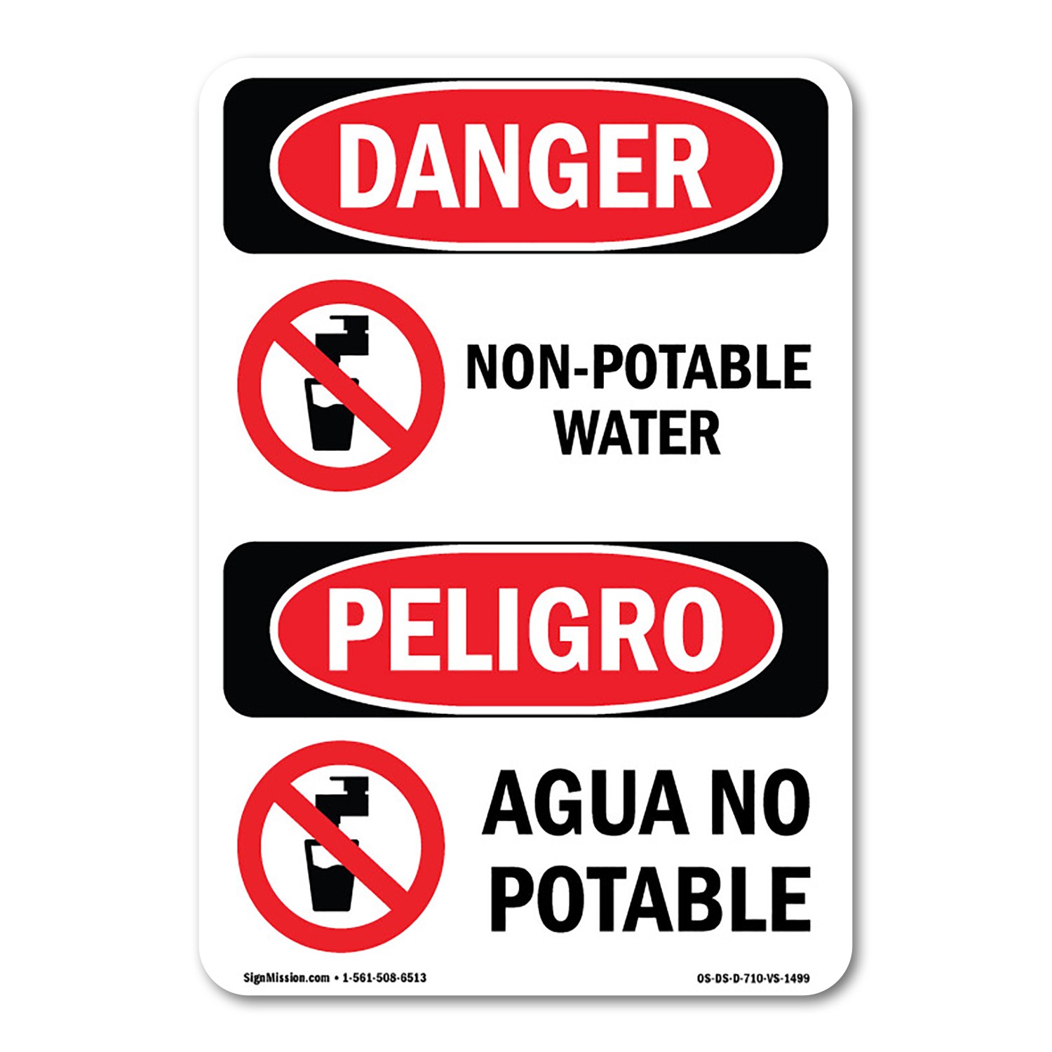 Non-Potable Water Bilingual ANSI Danger Sign Metal Plastic Decal