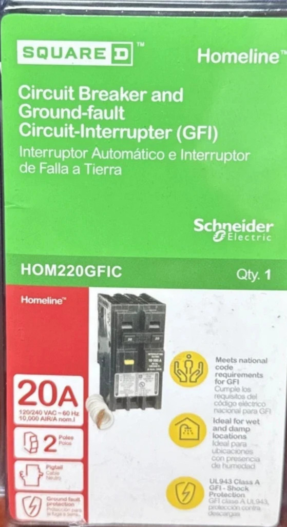 New Square D HOM220GFIC HomeLine 20Amp 2-Pole Circuit Breaker