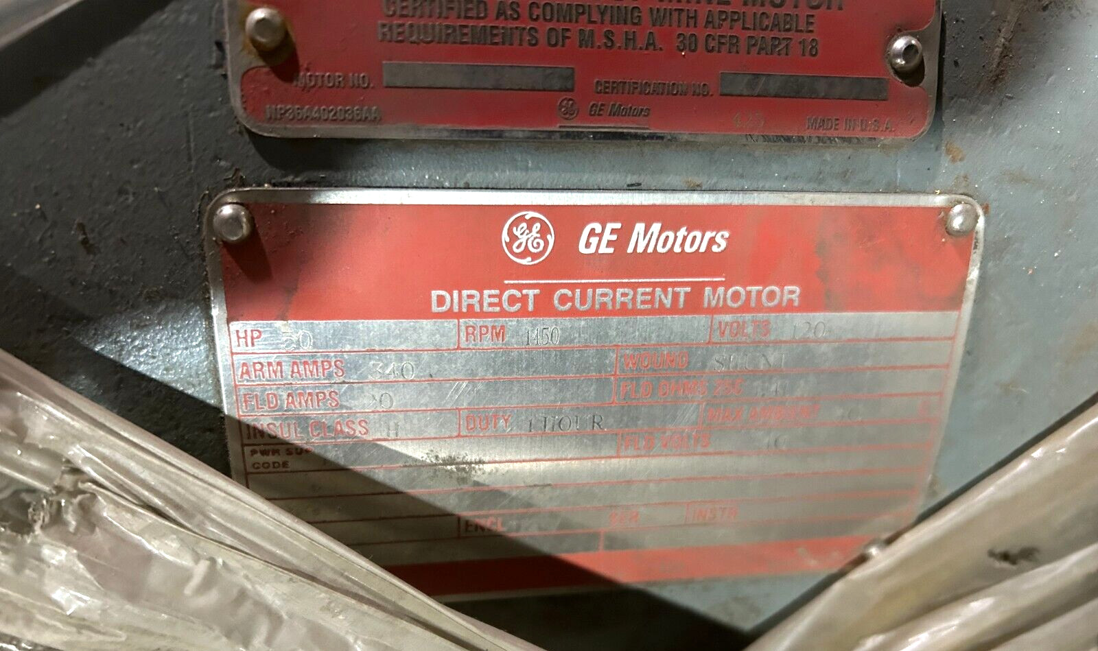 GE 50 HP Electric Motor BT2398M12 120V 1450 RPM