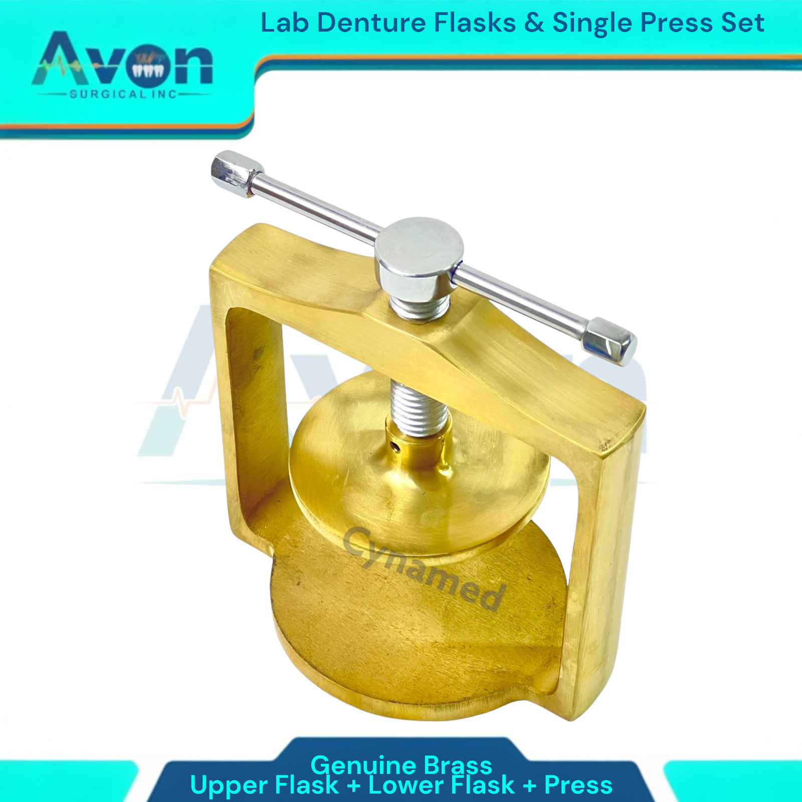 Set of 3 | Denture Compression Flask Press + Upper & Lower Flasks -Genuine Brass