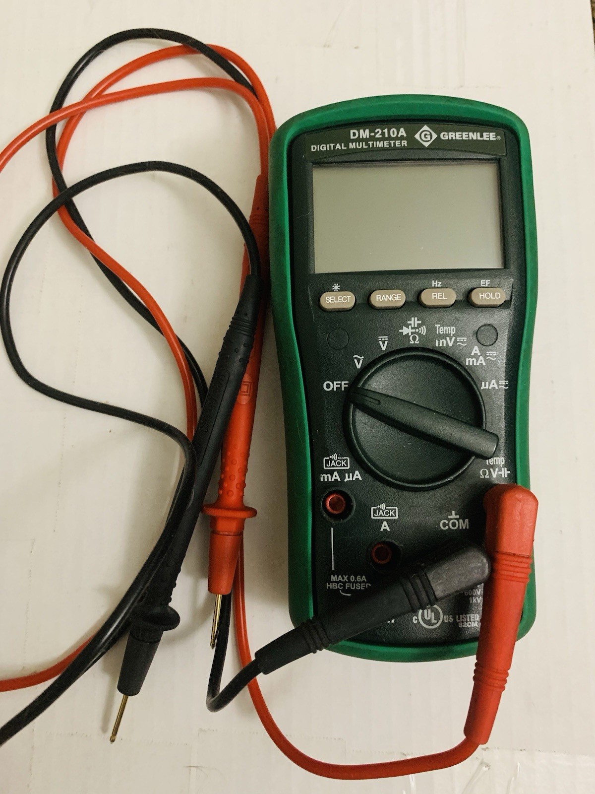 Greenlee DM-210A Digital Multimeter 6000 Count CAT III 600V Auto-Ranging w/Leads