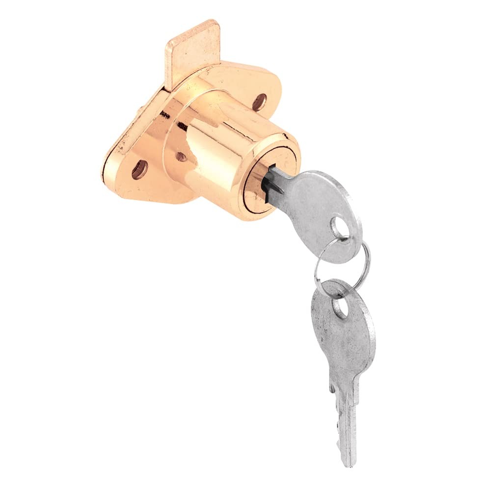 Prime-Line U 9947KA Diecast Drawer and Cabinet Lock, Brass Plated