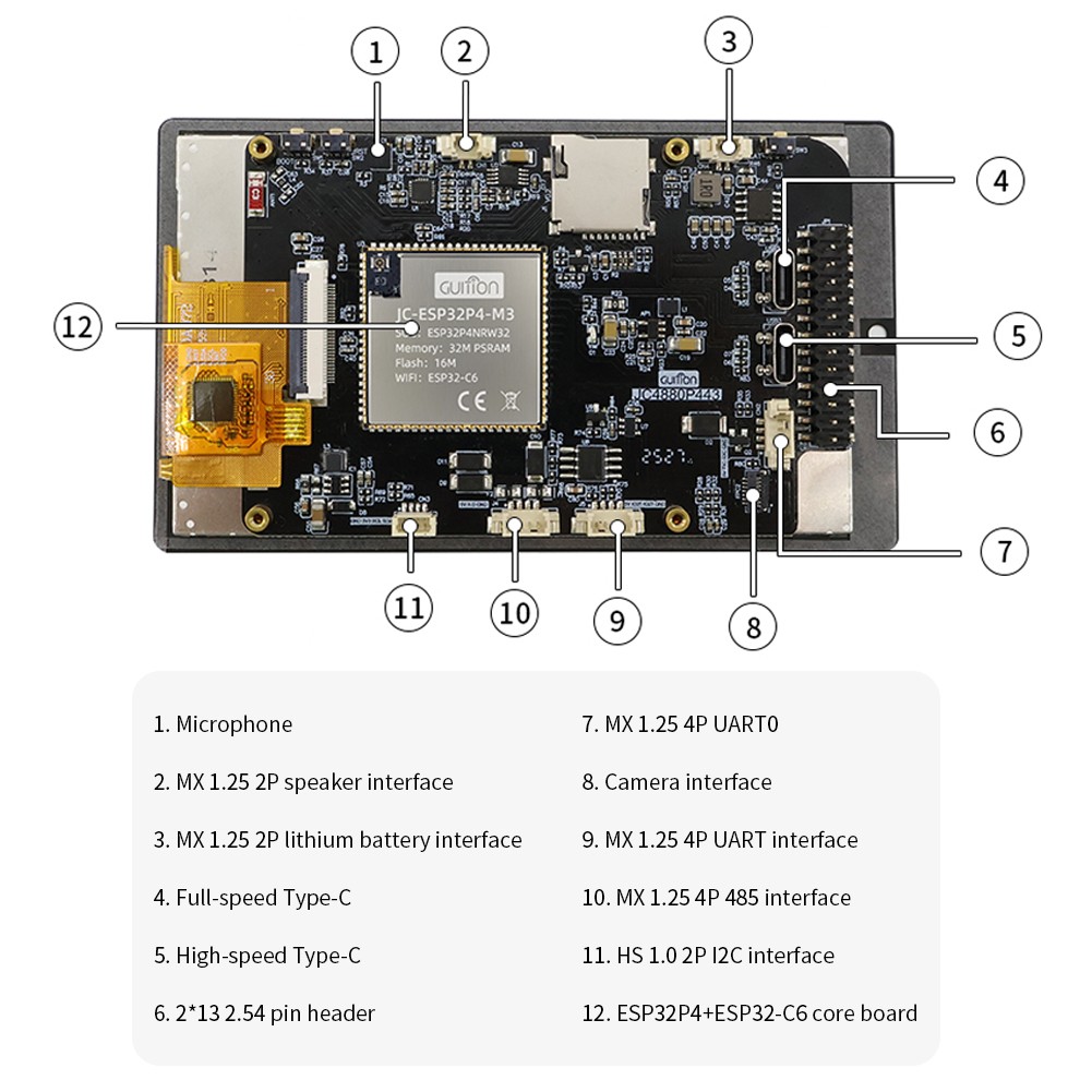 4.3 inch ESP32-P4 ESP32-C6 IPS TFT LCD Display Capacitive Touch Screen Module US